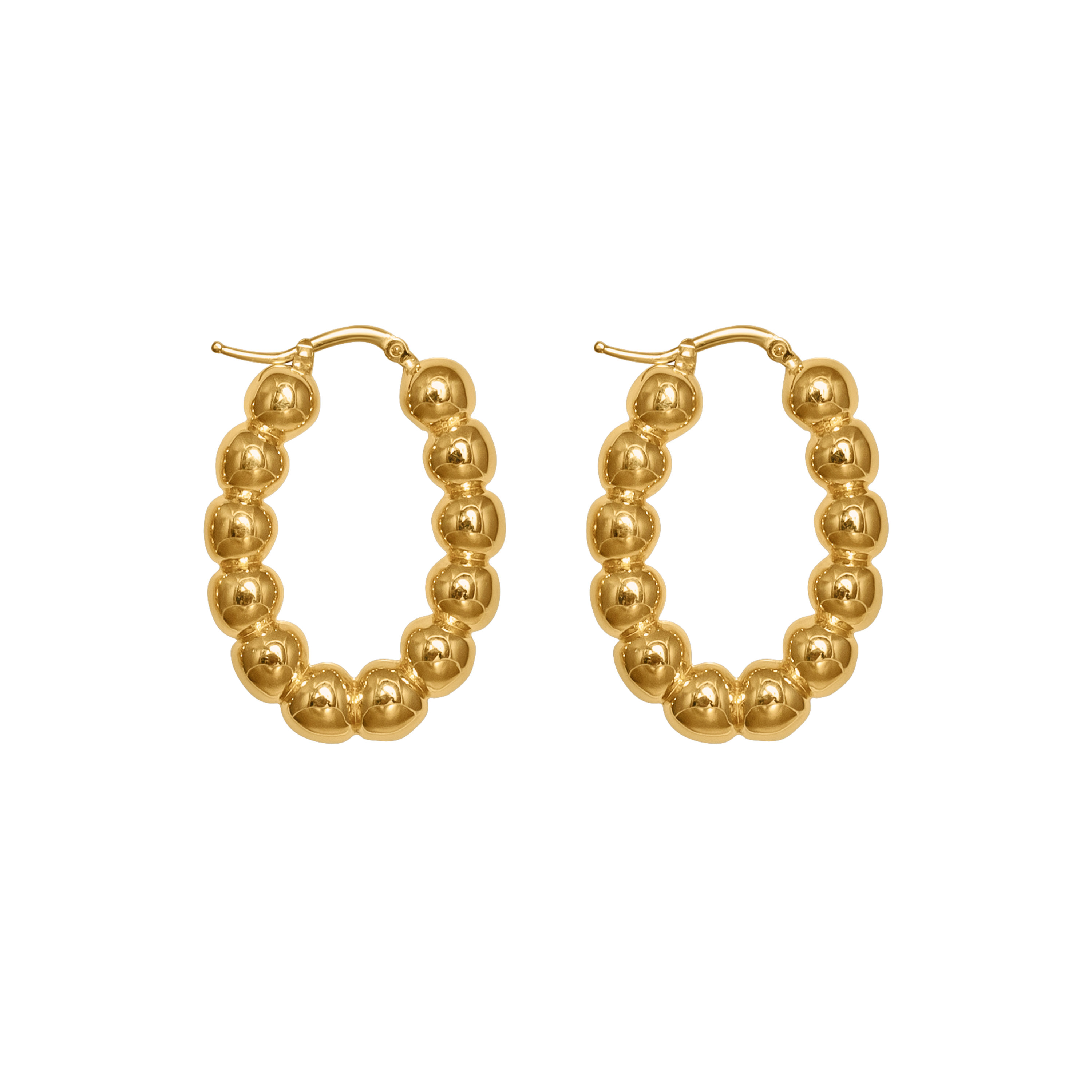 LARGE GOLD BALL OVAL HOOP EARRINGS