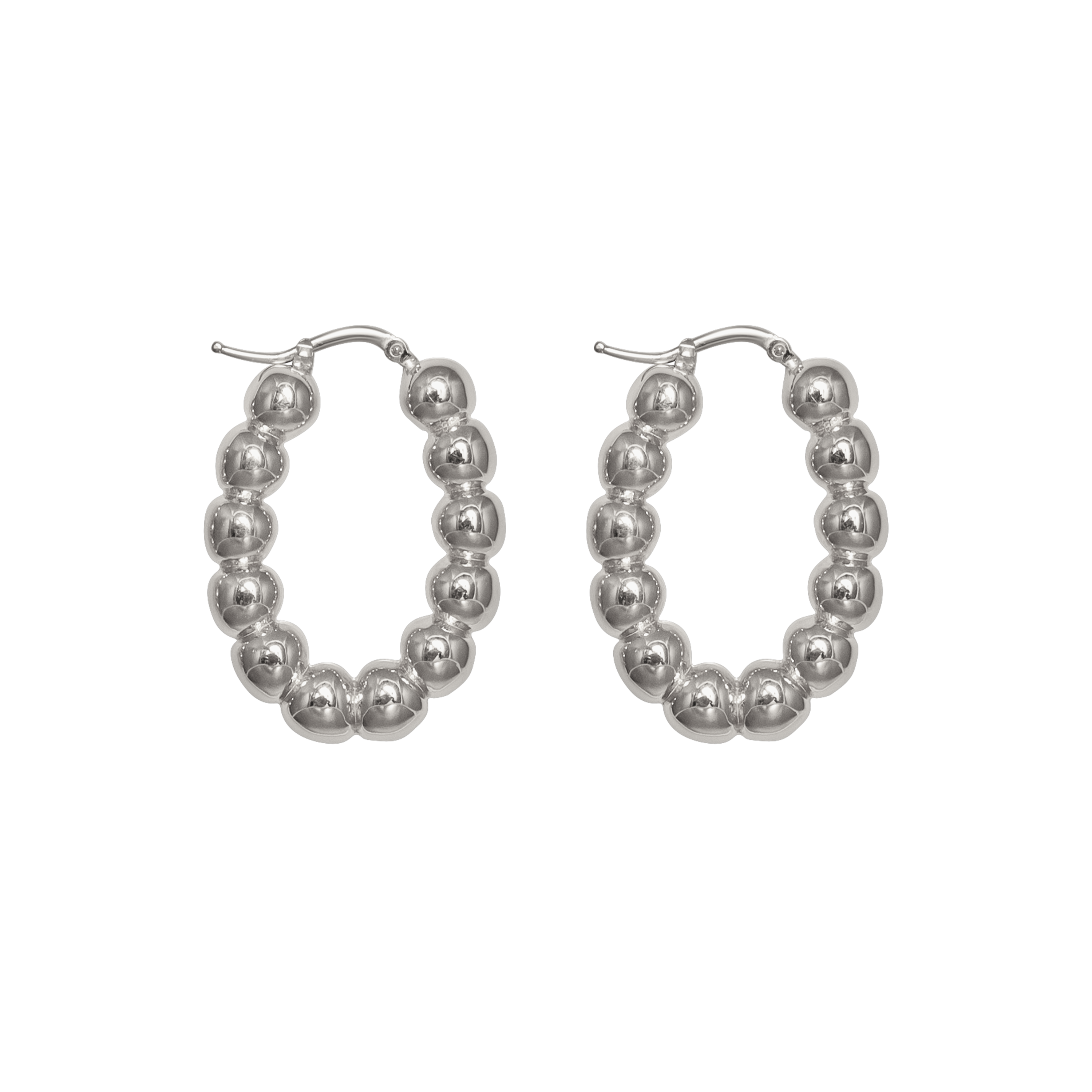 LARGE SILVER BALL OVAL HOOP EARRINGS