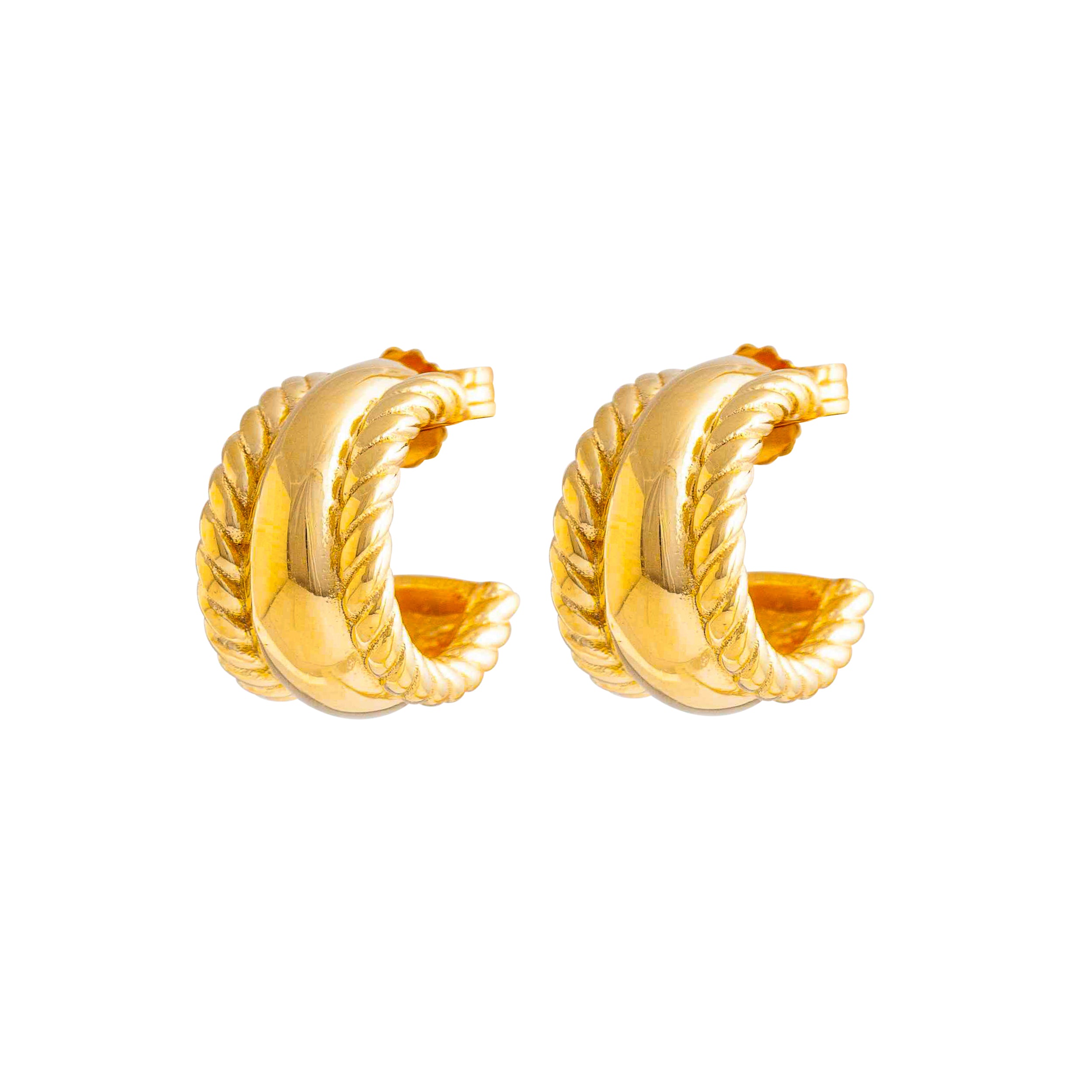GOLD BRAIDED EDGE HOOP EARRINGS