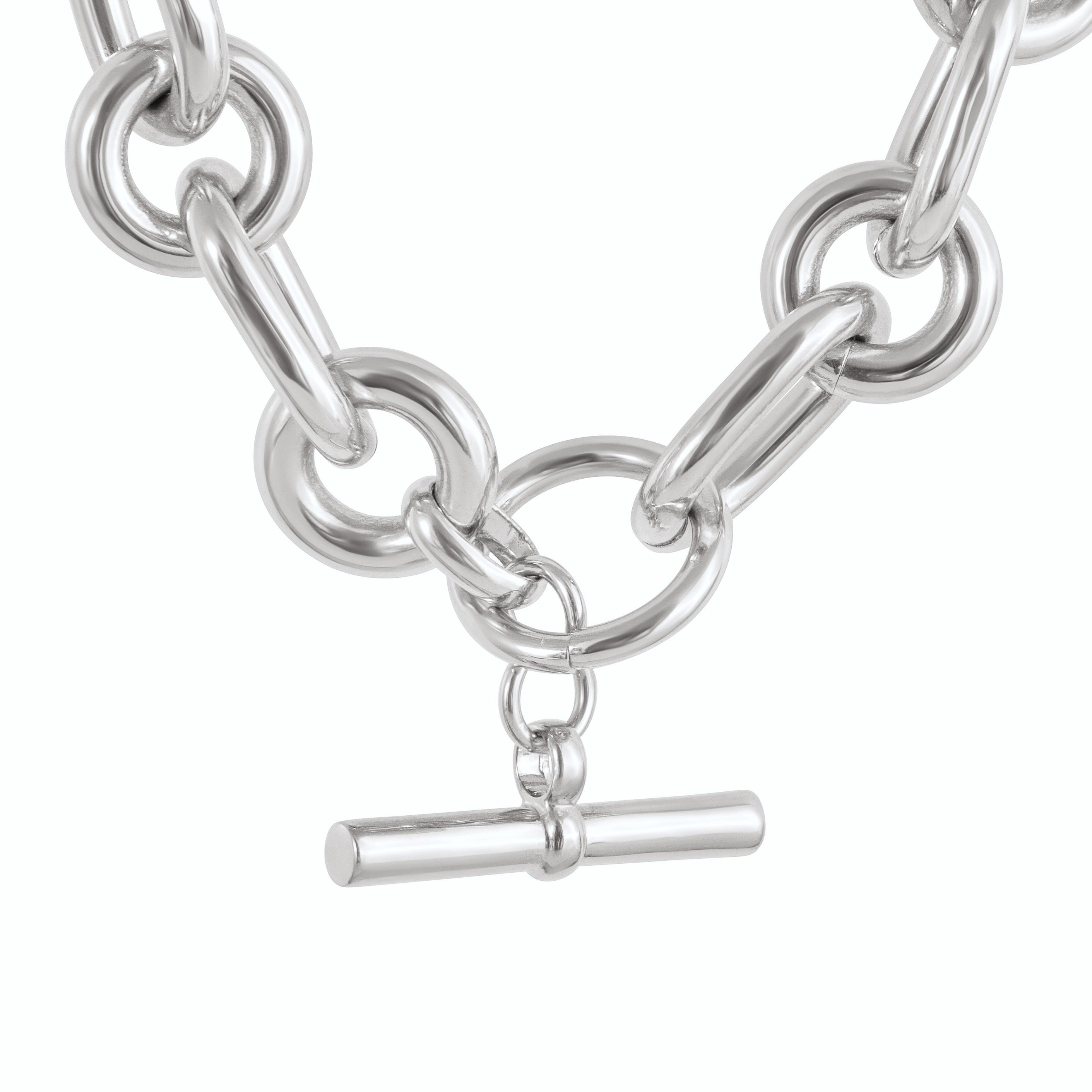 LOEL SILVER CHUNKY MIXE CHAIN T-BAR NECKLACE CLOSE UP ON WHITE