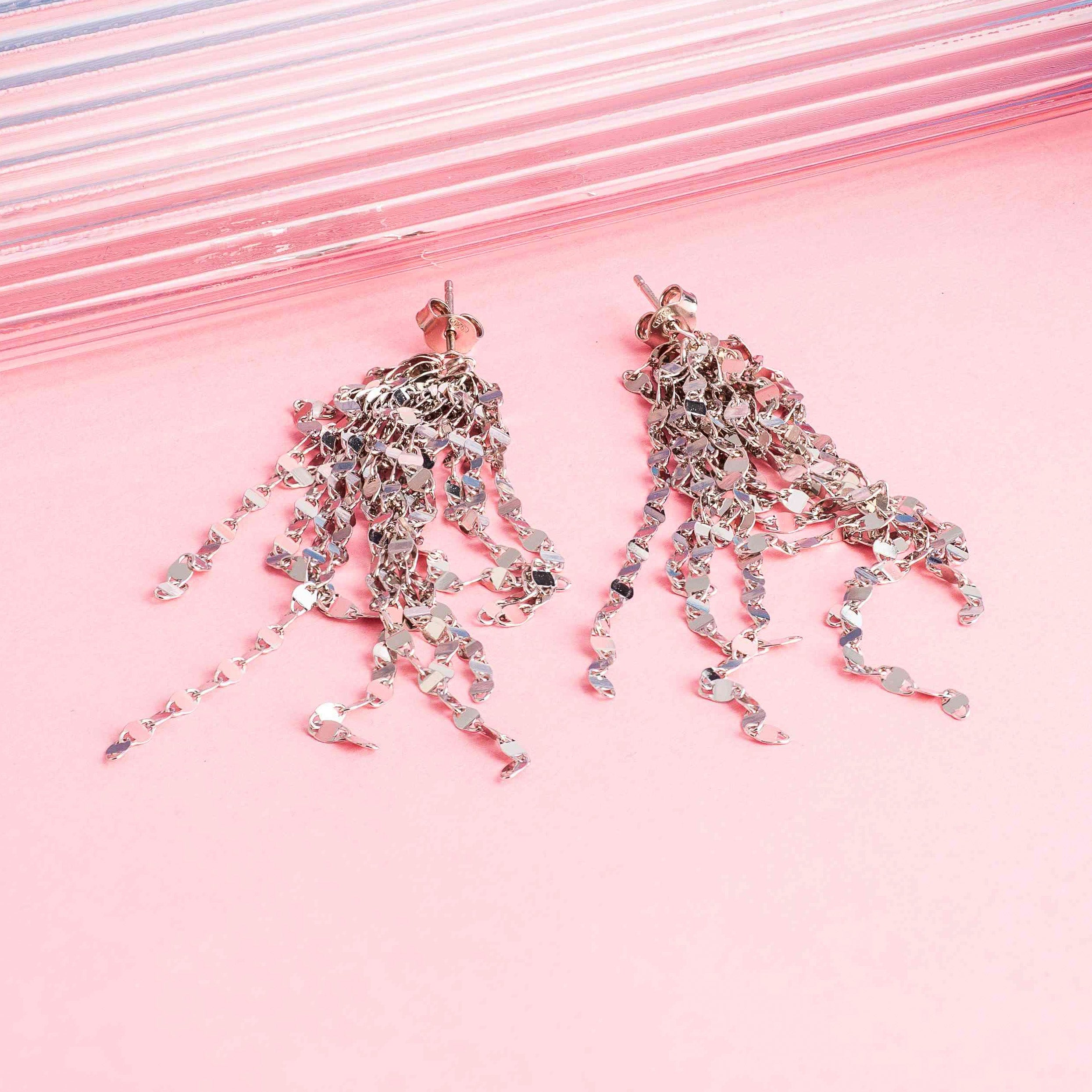 SILVER DISCO DROP EARRINGS