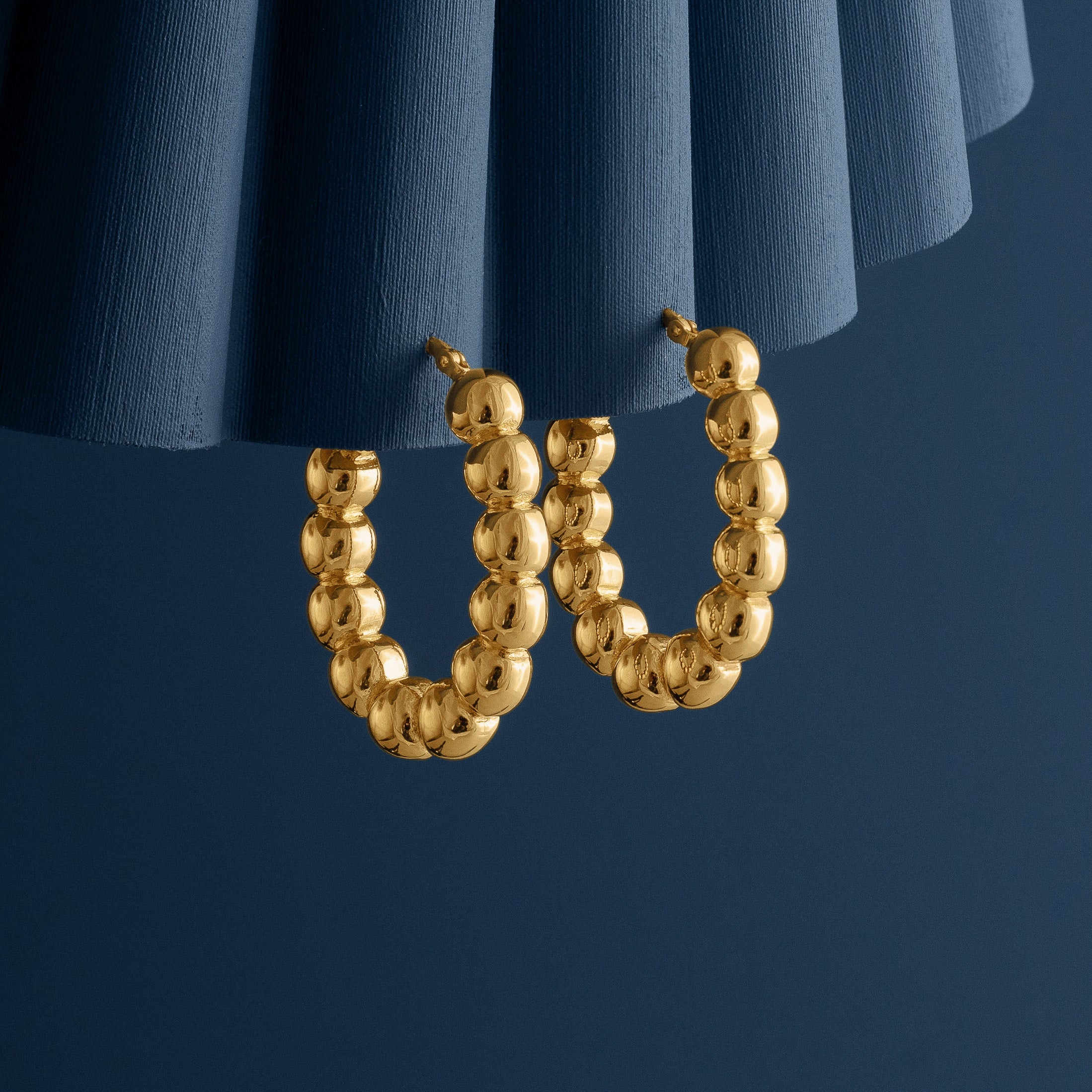 LARGE GOLD BALL OVAL HOOP EARRINGS