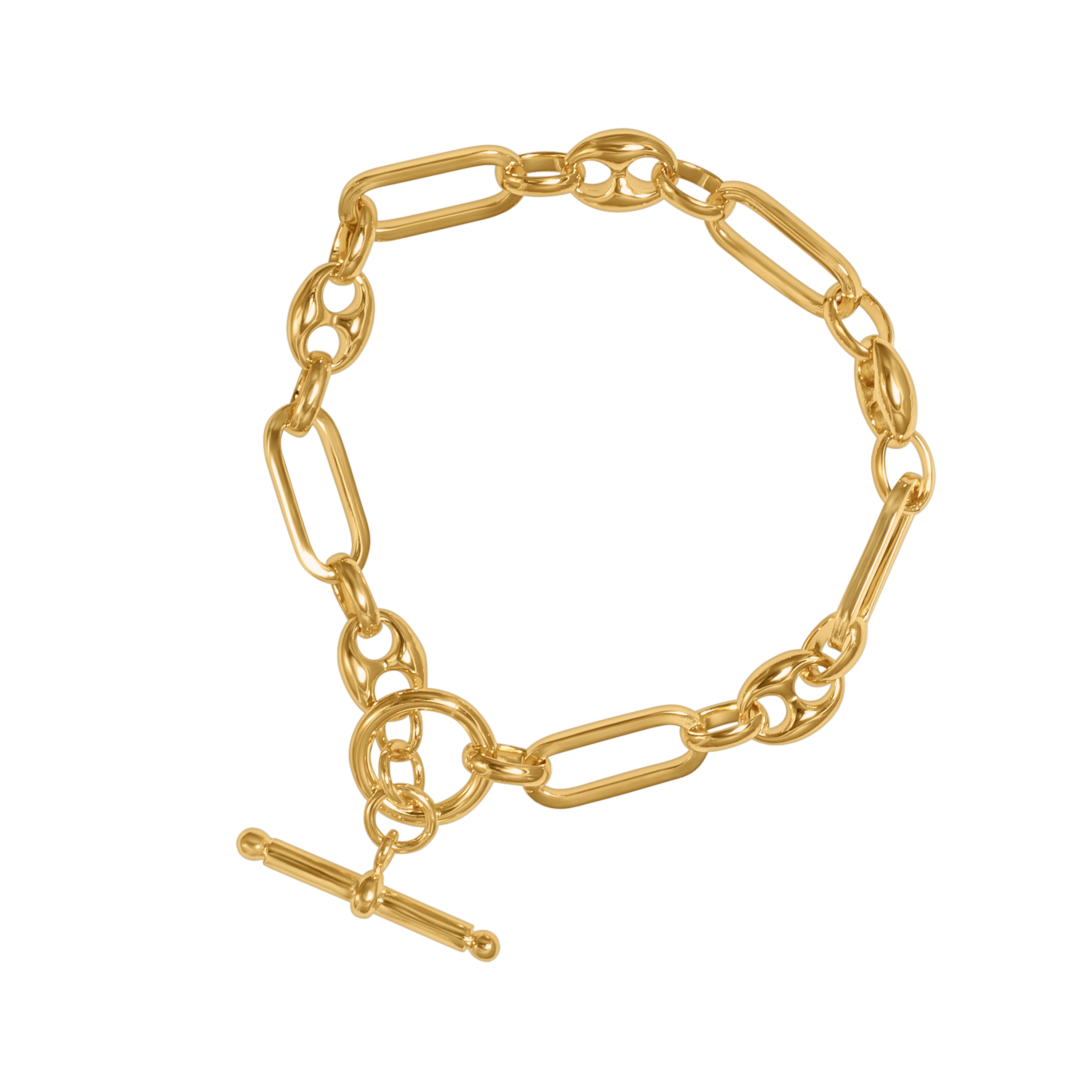 GOLD MIXED LINK T-BAR CHAIN BRACELET