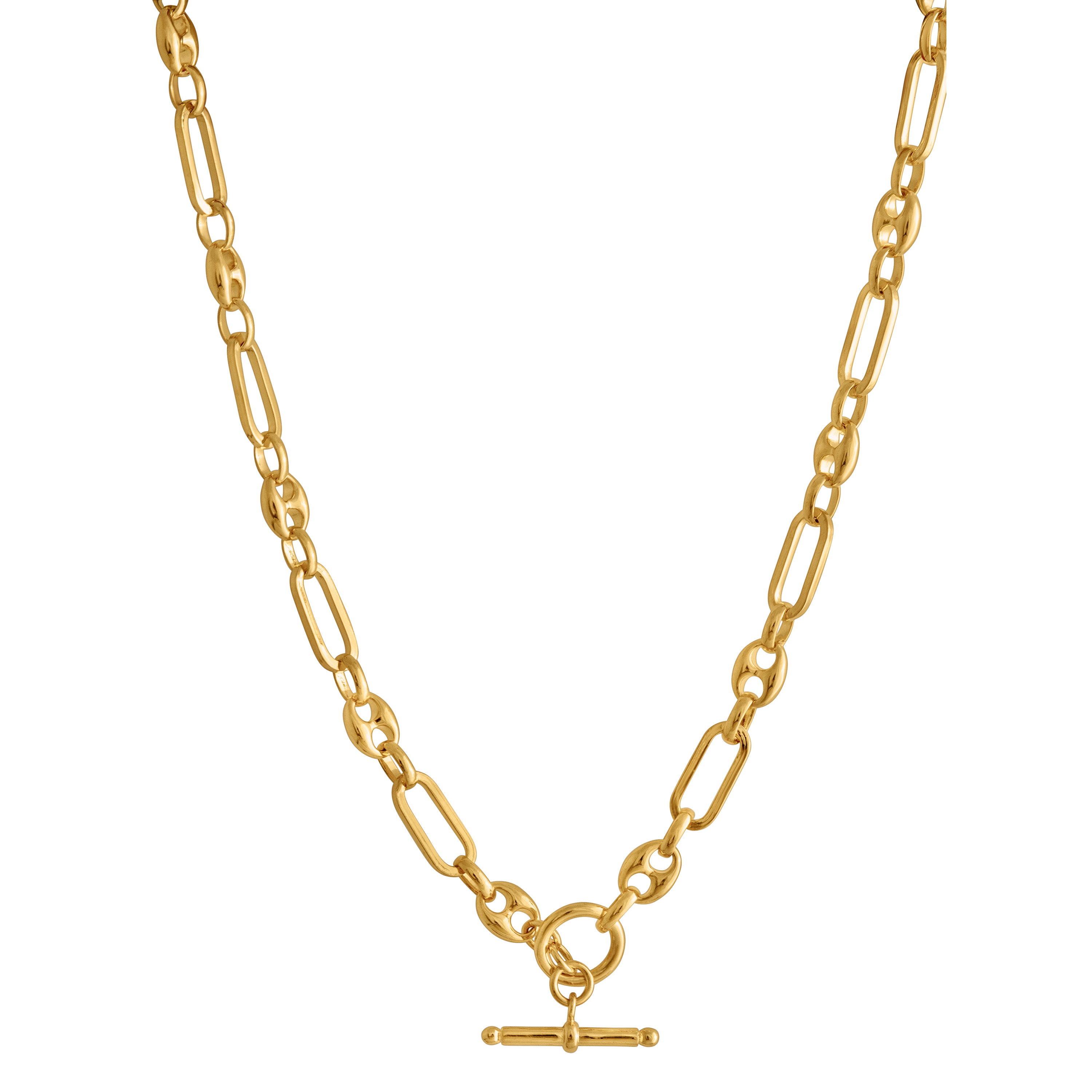 GOLD MIXED LINK T-BAR CHAIN NECKLACE