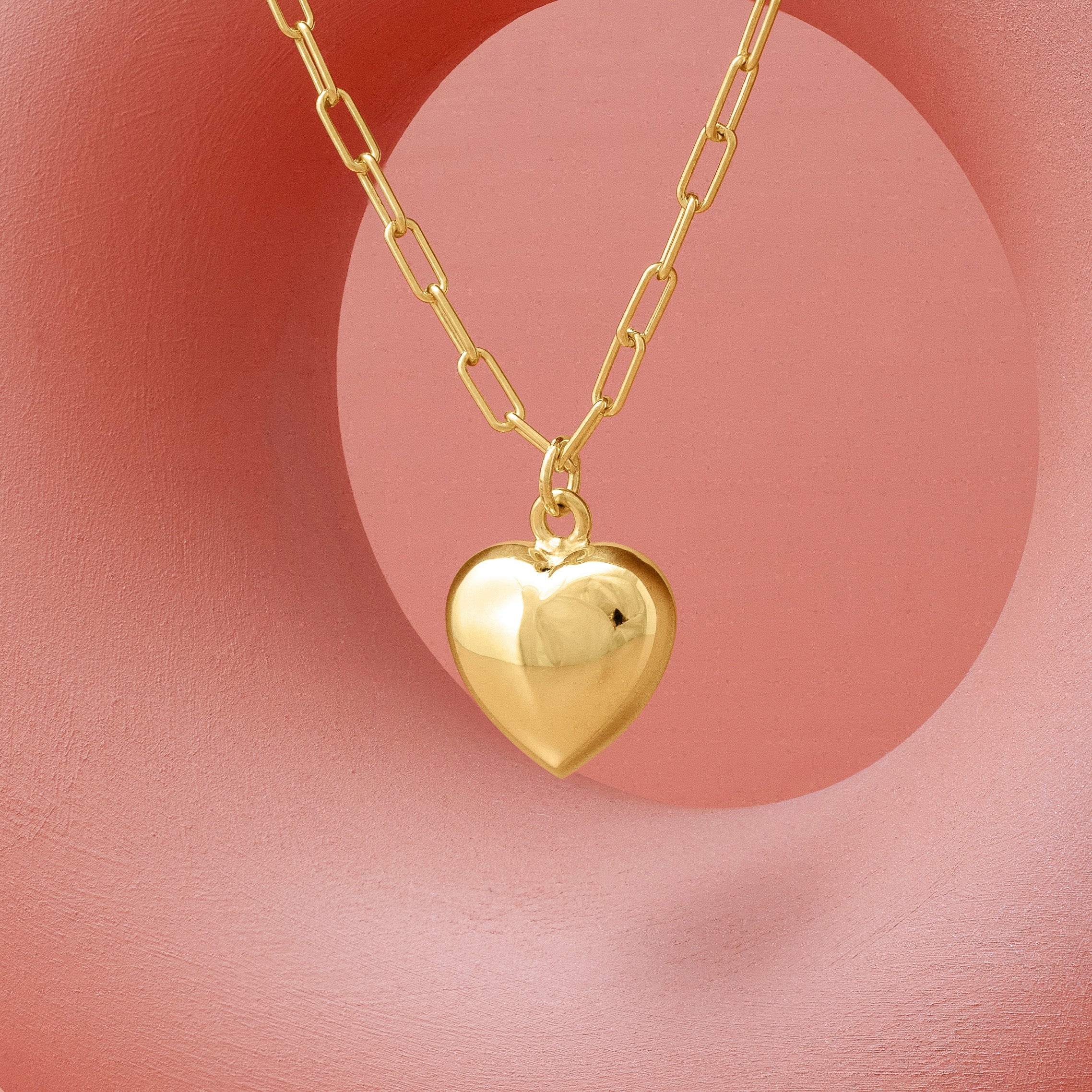 Gold Puff Heart Charm Pendant Necklace