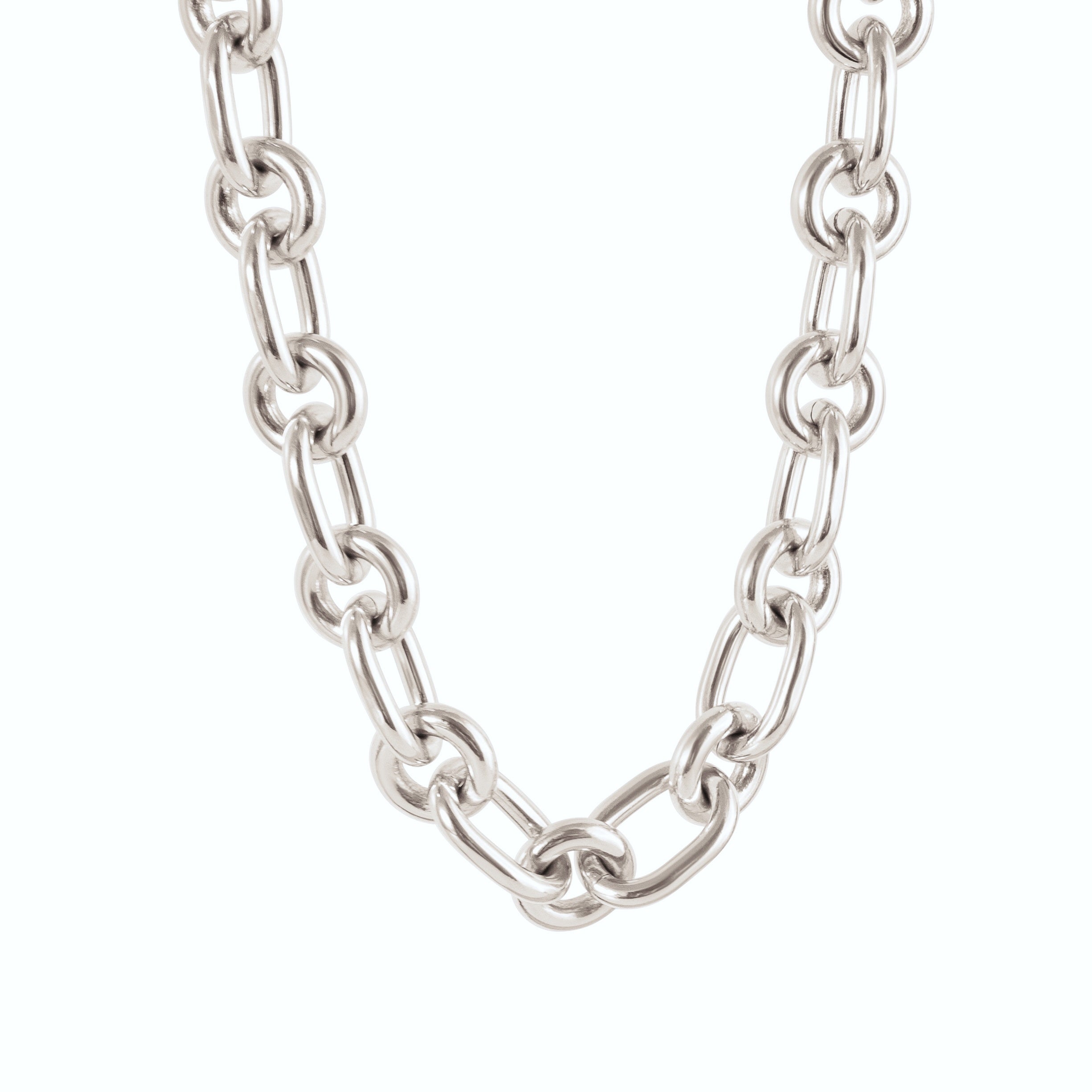 CHUNKY MIXED CHAIN NECKLACE SILVER ON WHITE
