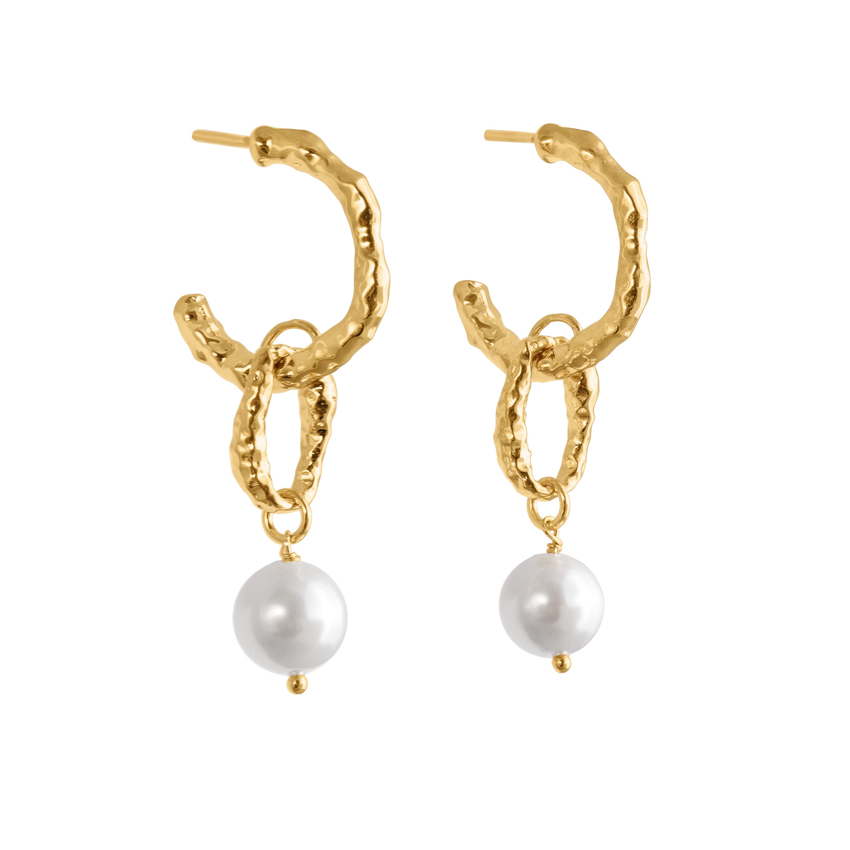 HAMMERED GOLD DROP PEARL EARRINGS