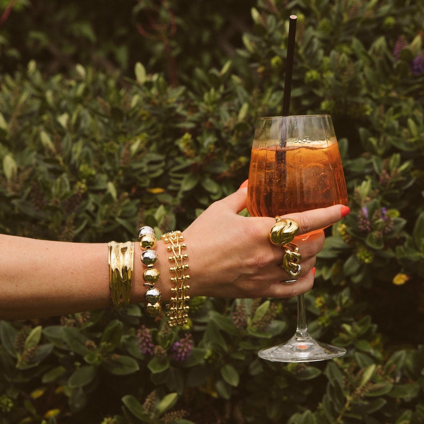 MIXED METAL LARGE POLISHED BALL BRACELET