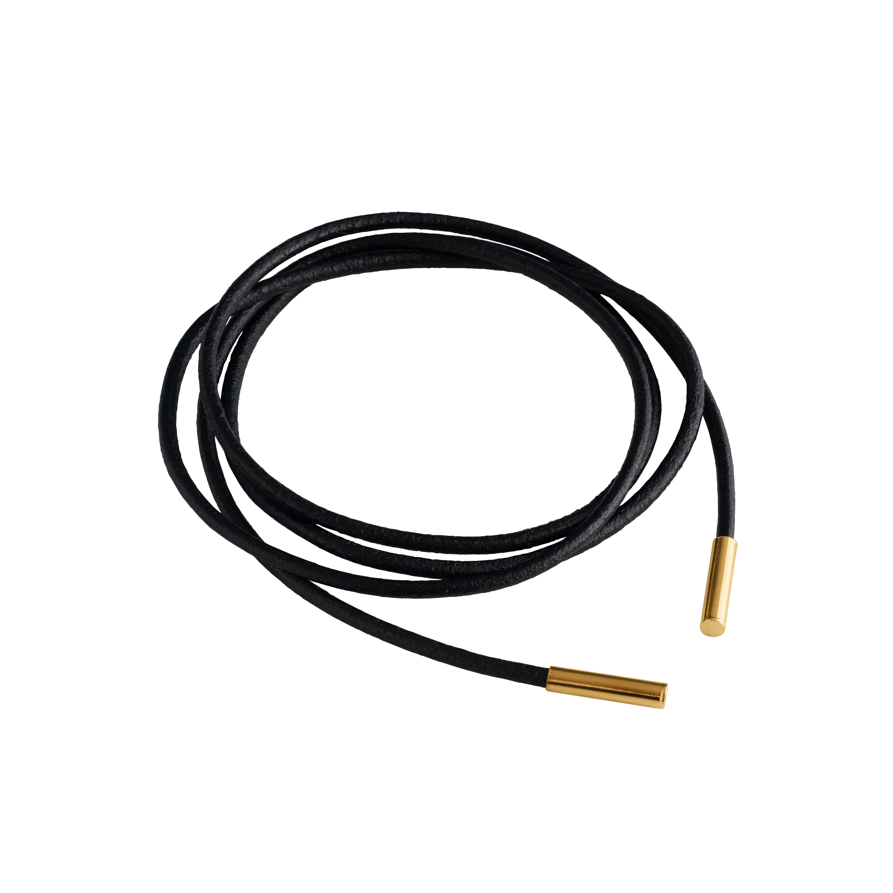 Loel Black Leather Cord with Gold Ends on white
