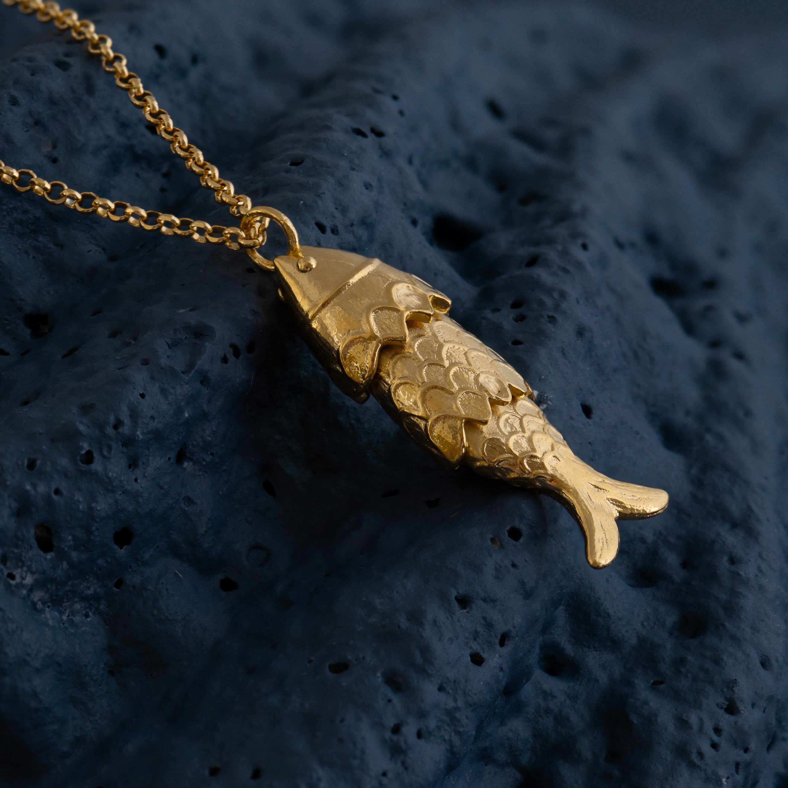 Close up of Loel Gold Fish Pendant