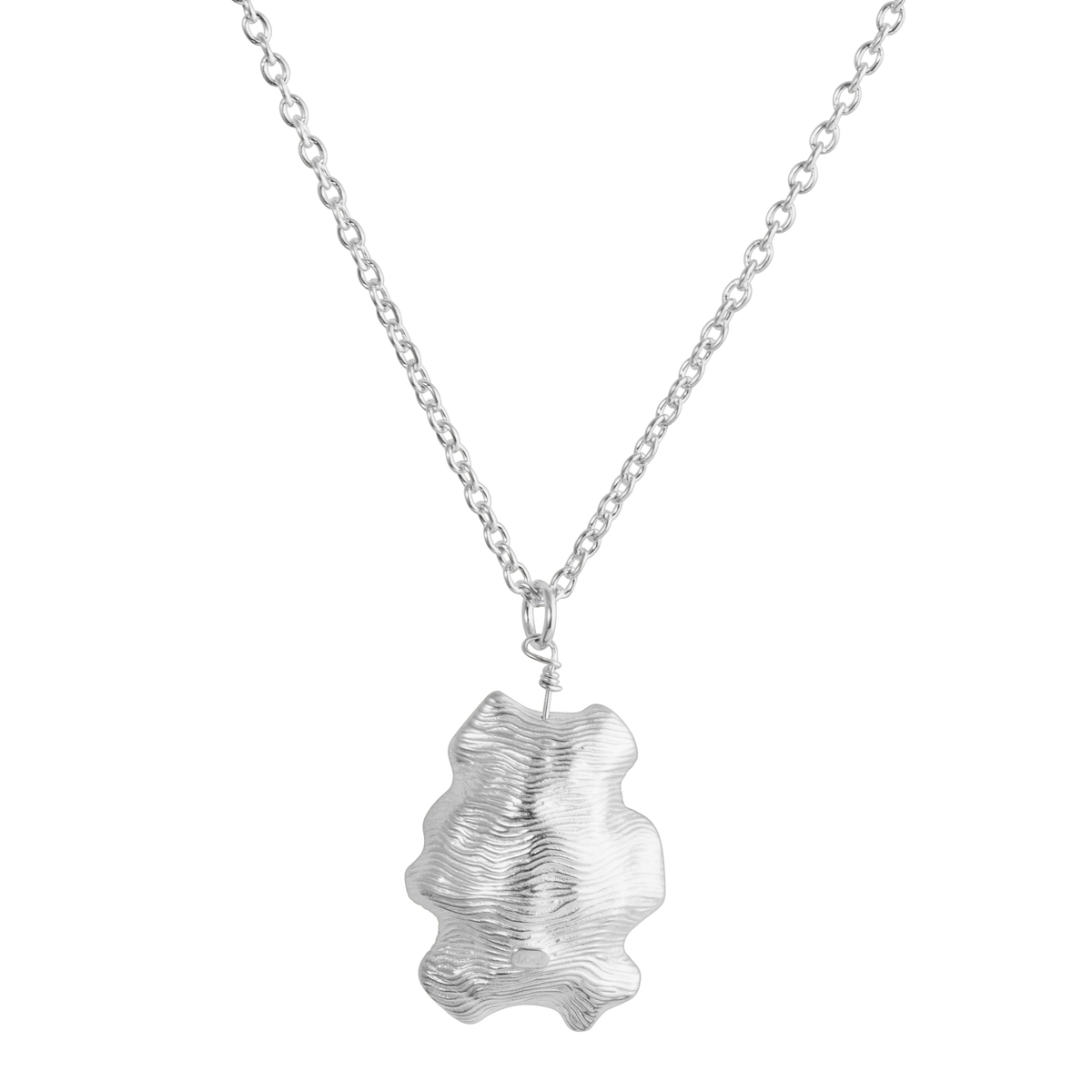 Loel x Minnie Mae Silver Oyster Shell Pendant back on white
