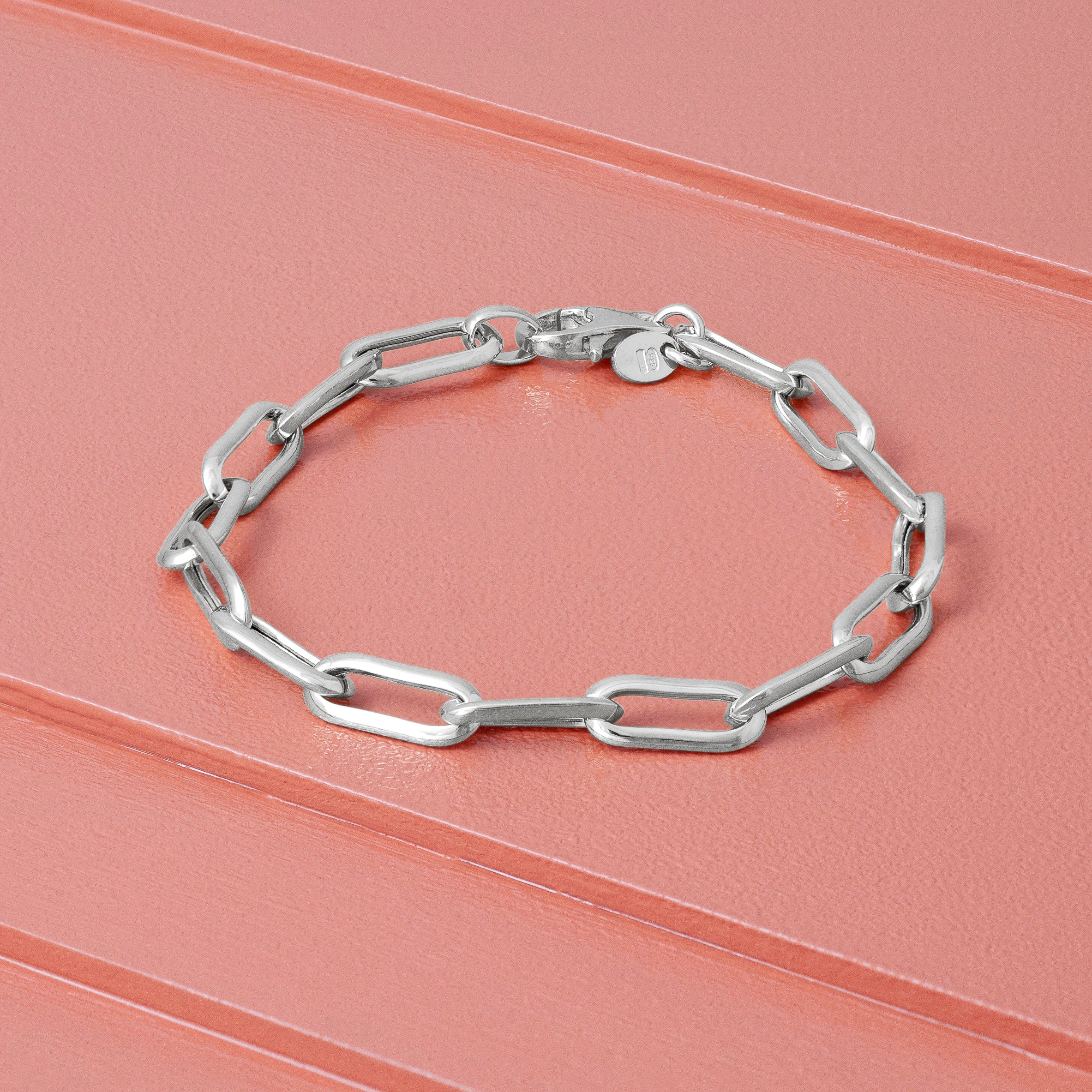Silver Paper clip long link chain bracelet