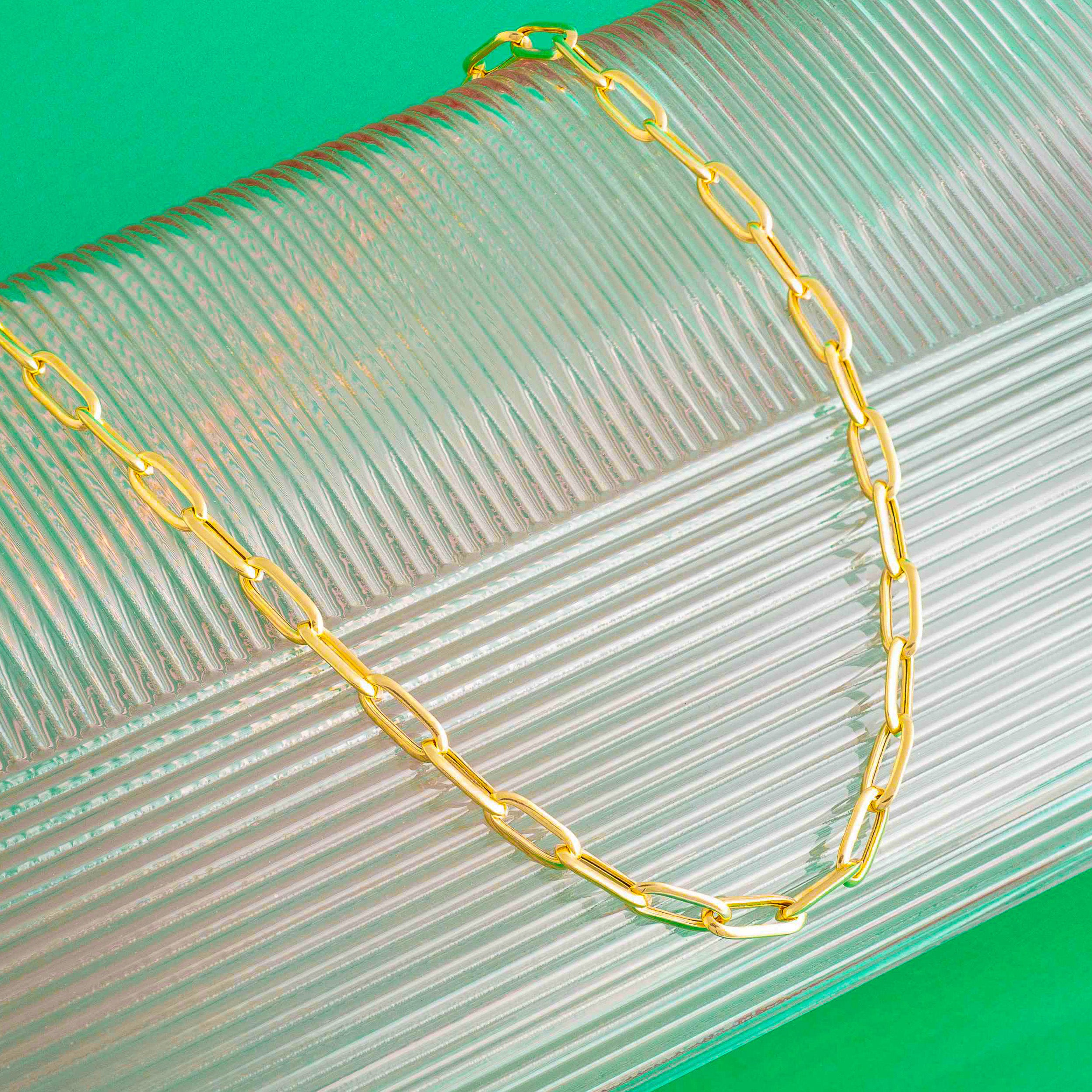 Gold Paper Clip Long Link Chain Necklace