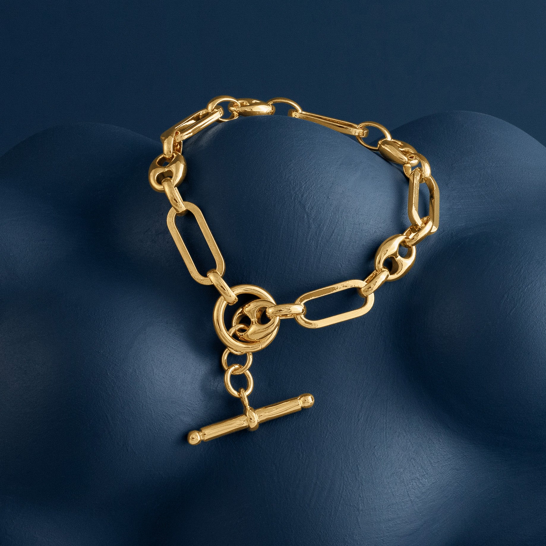 GOLD MIXED LINK T-BAR CHAIN BRACELET