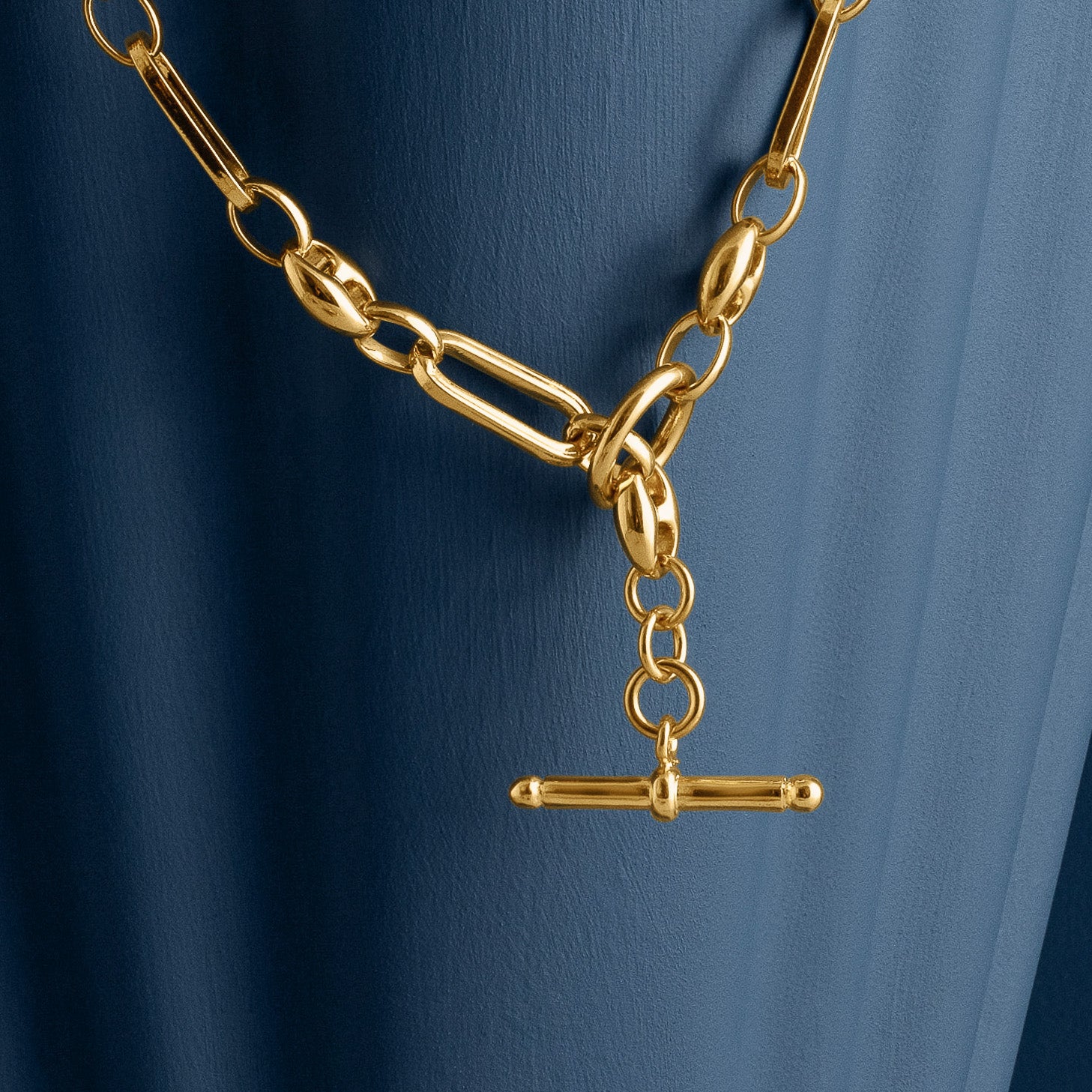 GOLD MIXED LINK T-BAR CHAIN NECKLACE