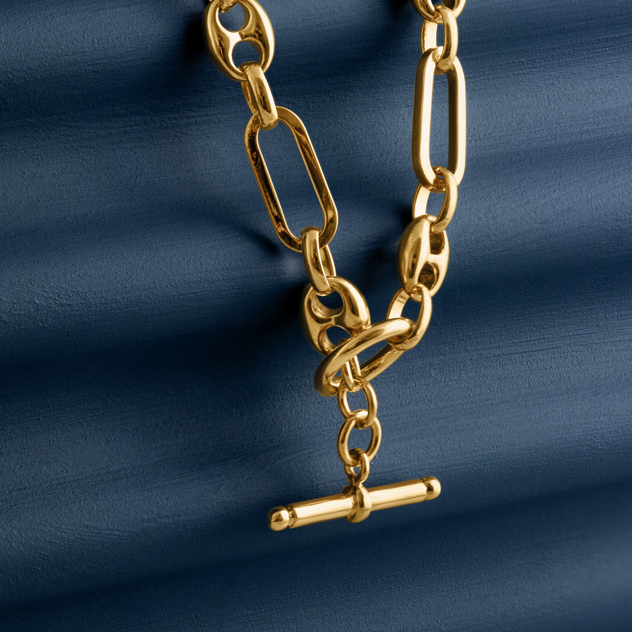 GOLD MIXED LINK T-BAR CHAIN NECKLACE