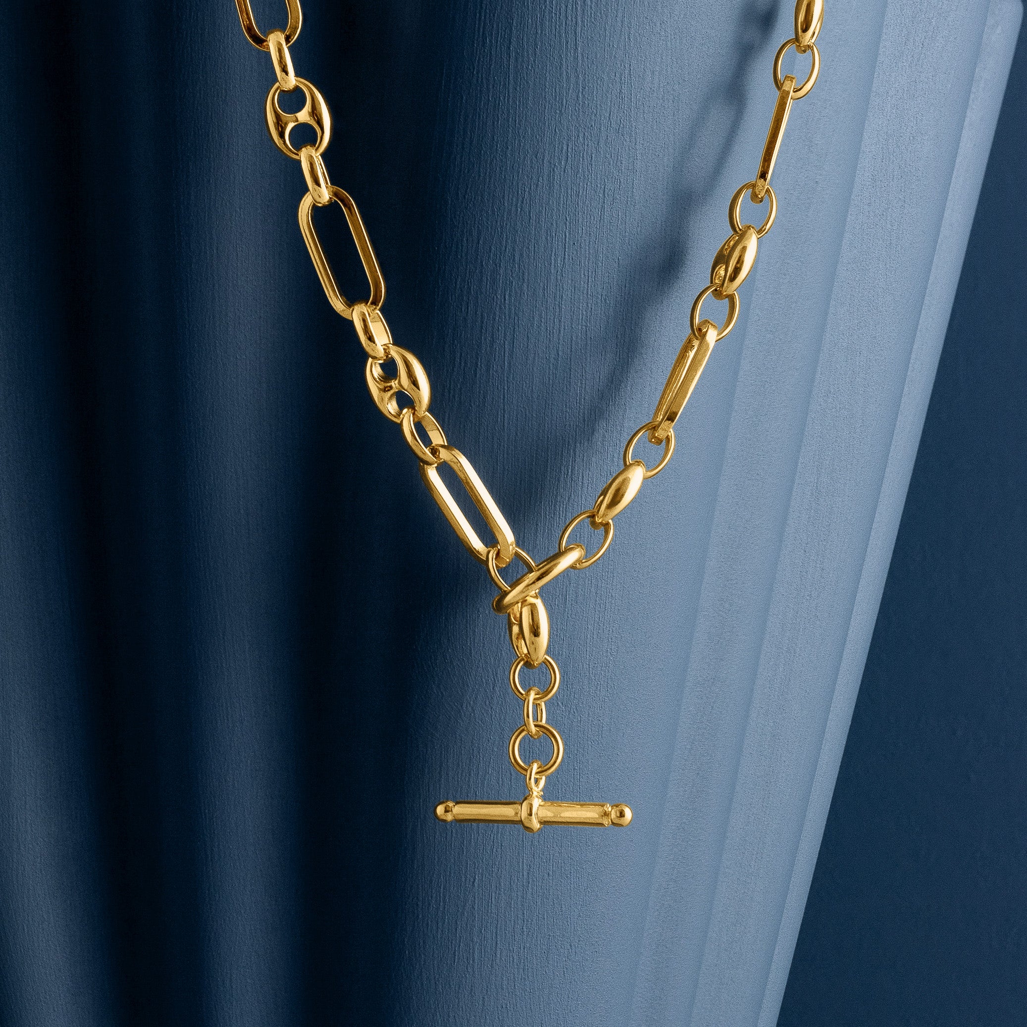 GOLD MIXED LINK T-BAR CHAIN NECKLACE
