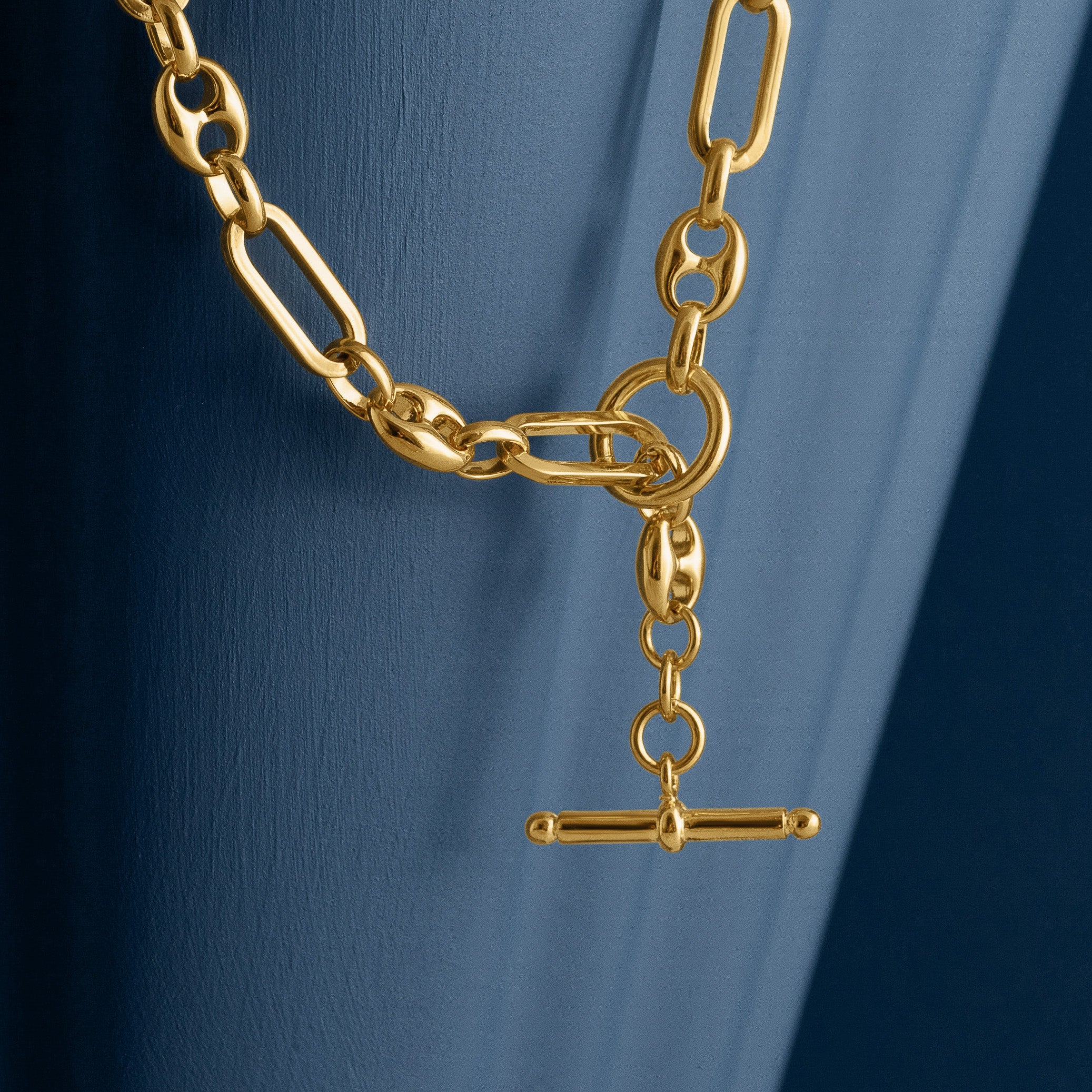 GOLD MIXED LINK T-BAR CHAIN NECKLACE