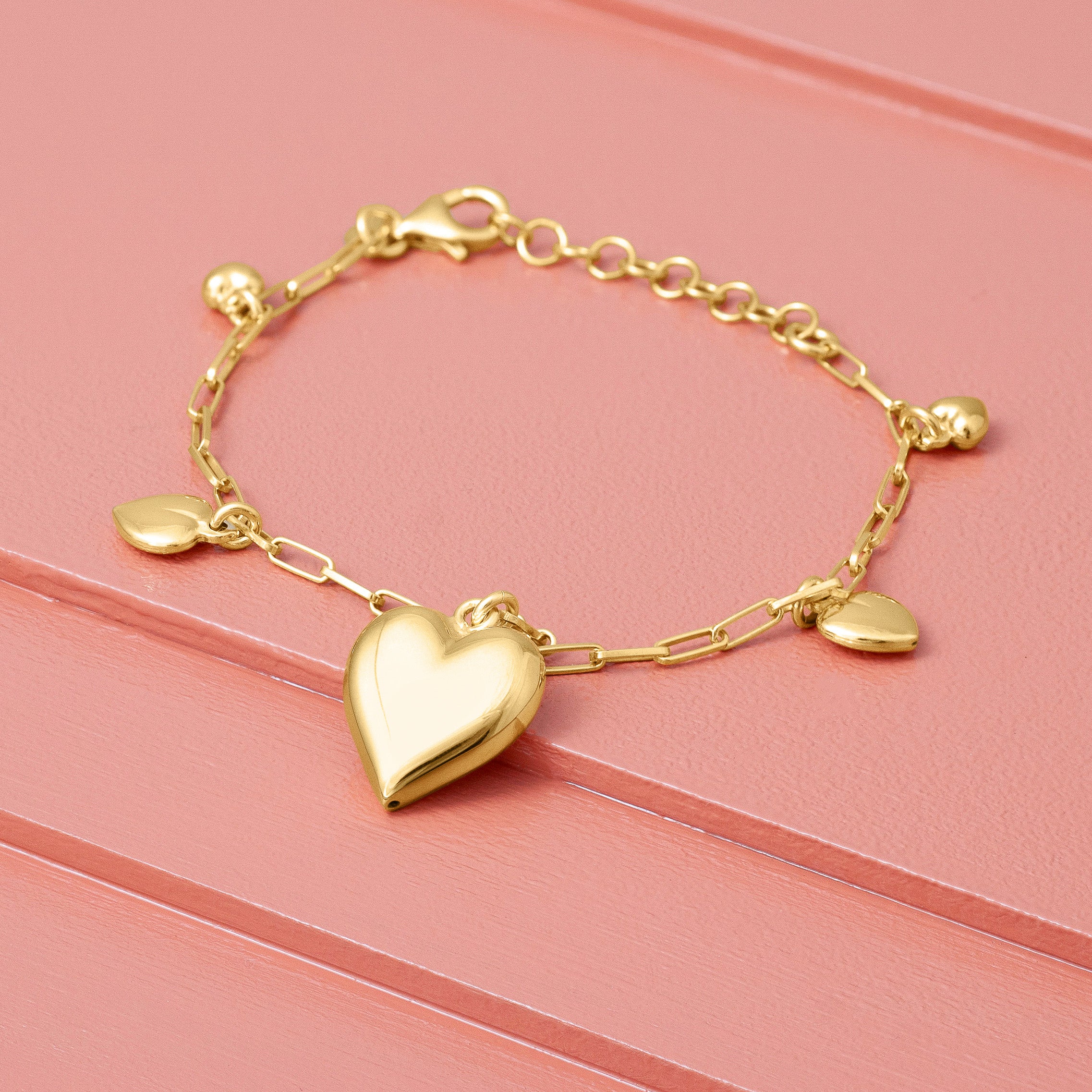 Gold Puff Heart Charm Bracelet