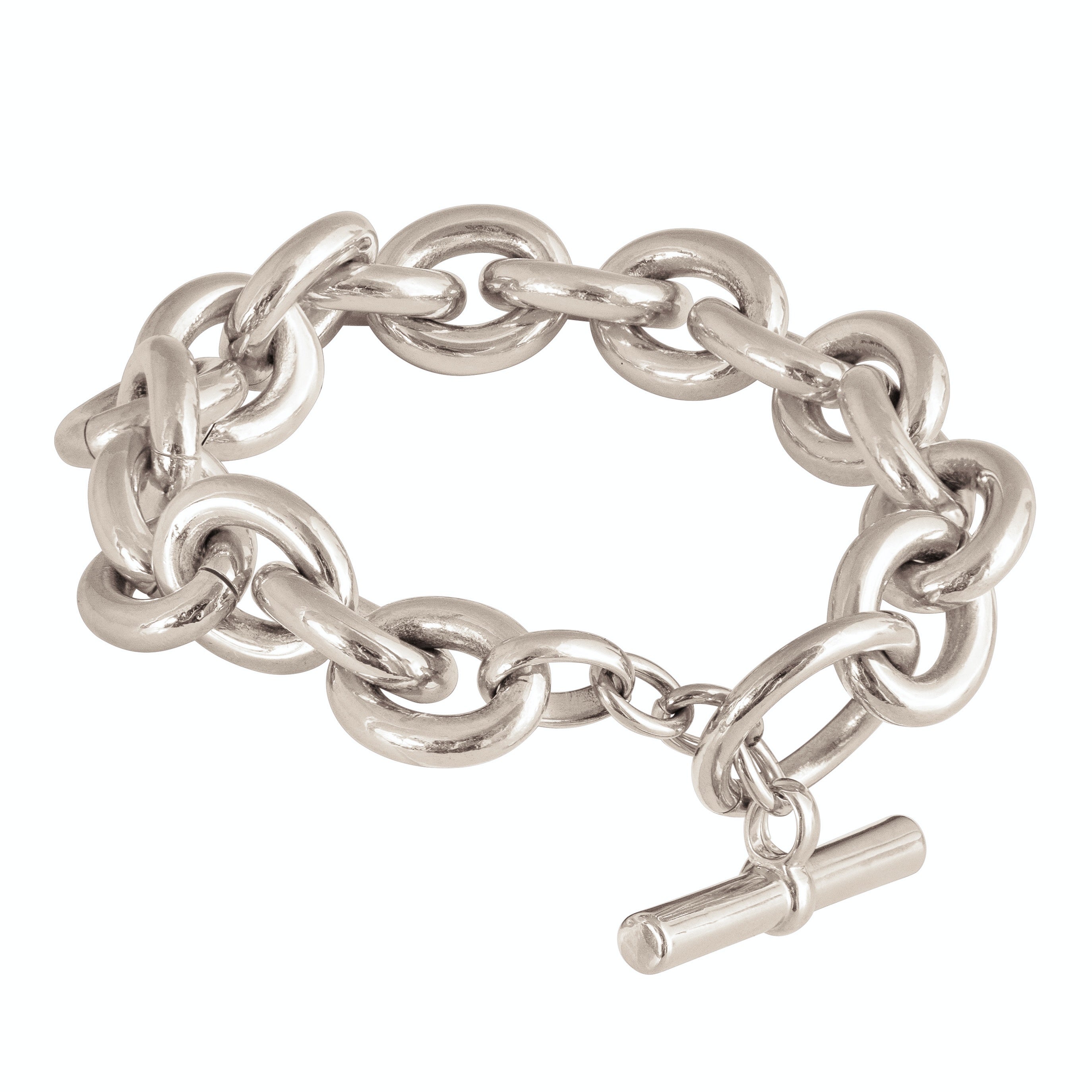 LOEL CHUNKY BELCHER CHAIN TBAR BRACELET ON WHITE