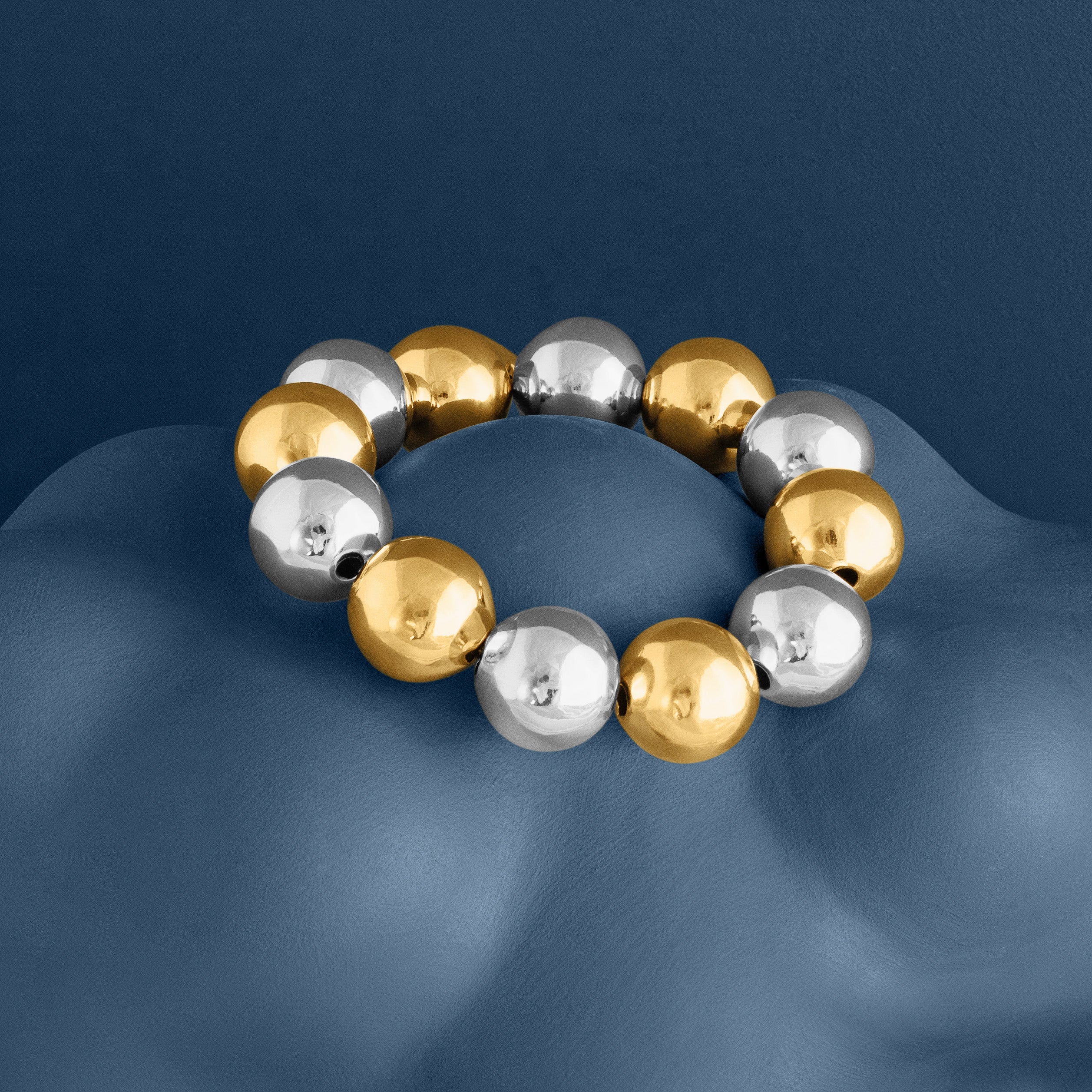 MIXED METAL LARGE POLISHED BALL BRACELET