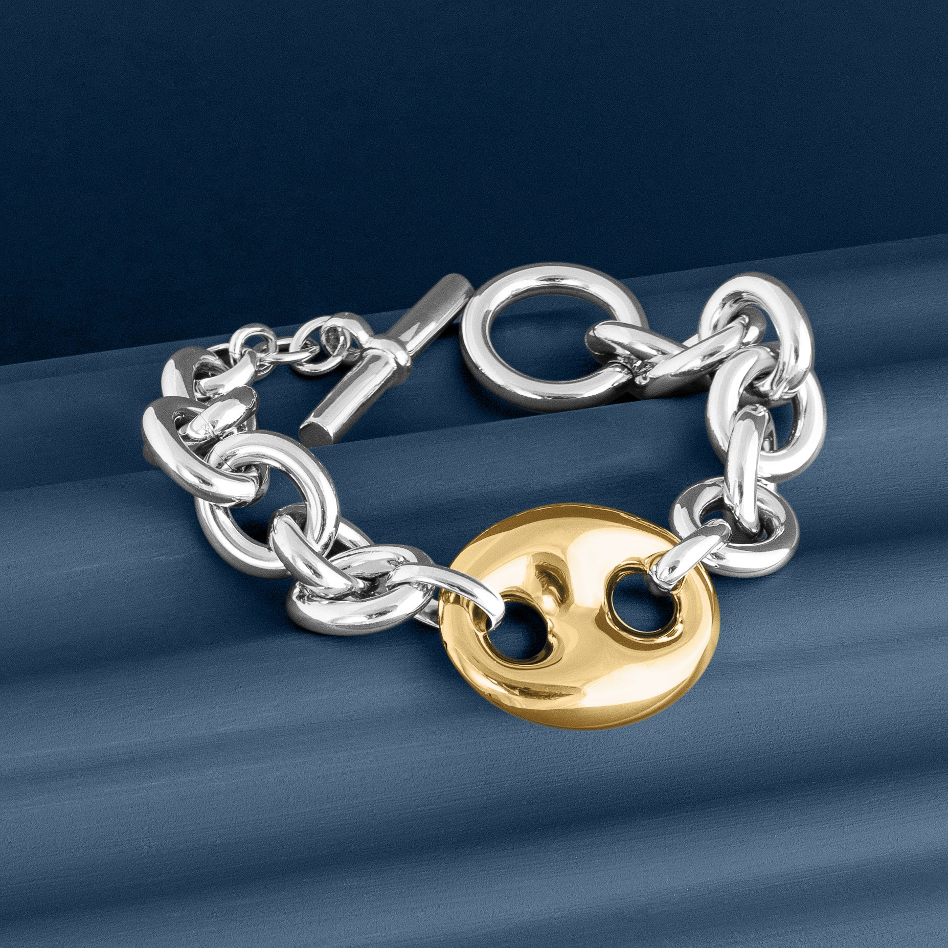 MIXED METAL MARINA LINK CHAIN BRACELET