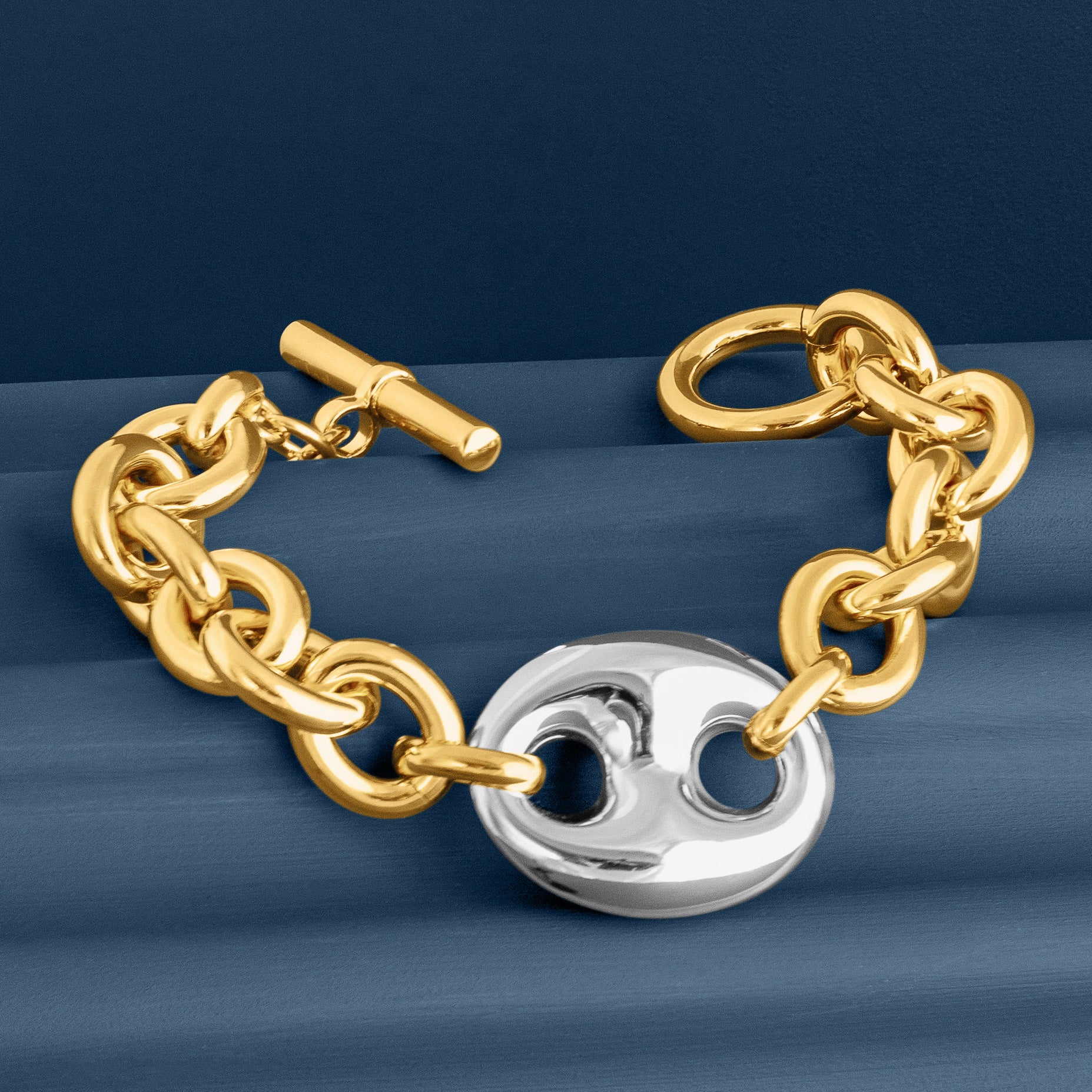MIXED METAL MARINA LINK CHAIN BRACELET