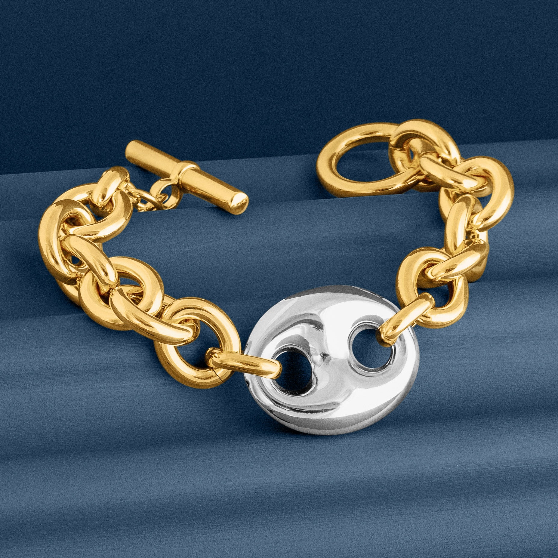 MIXED METAL MARINA LINK CHAIN BRACELET