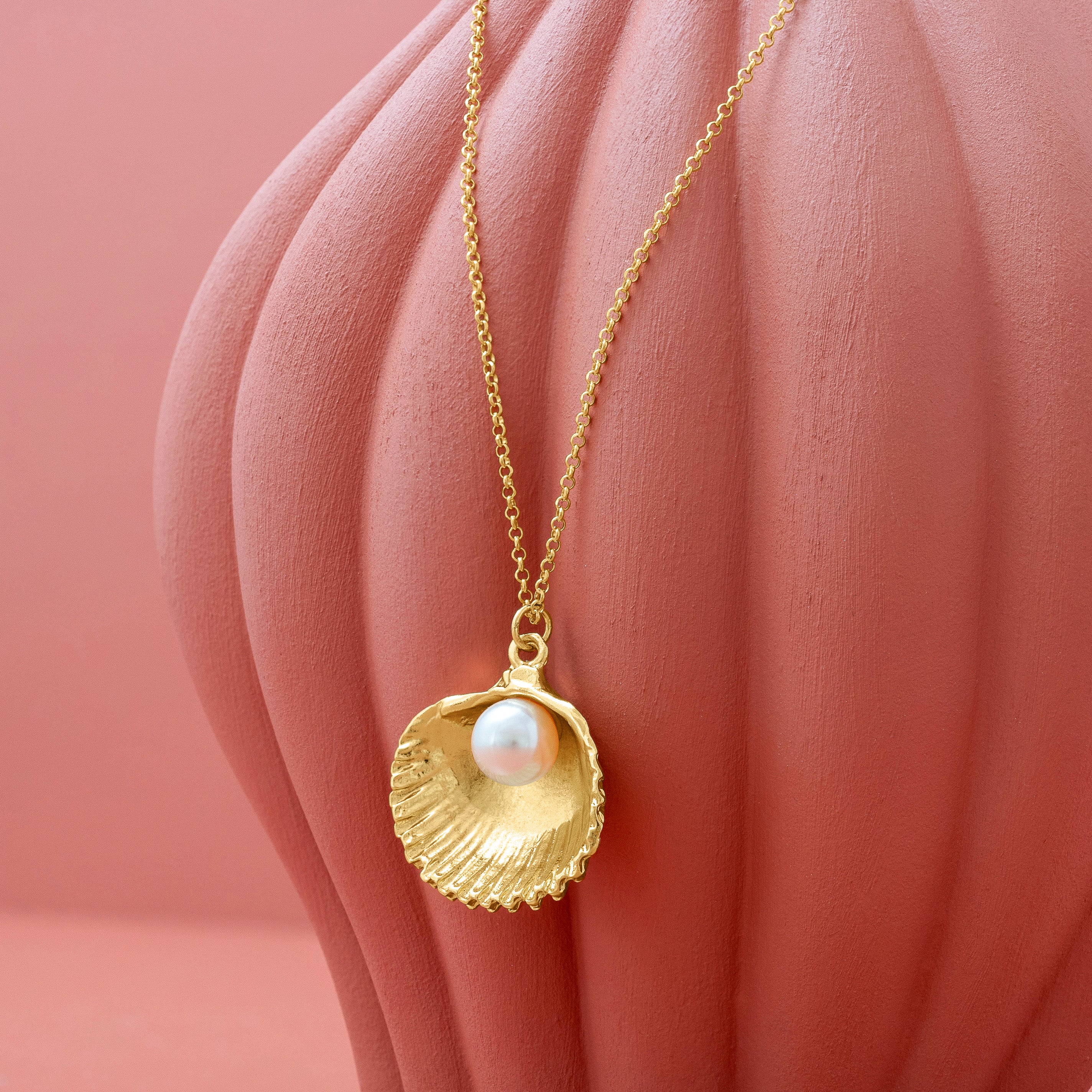 Gold Shell and Pearl Pendant