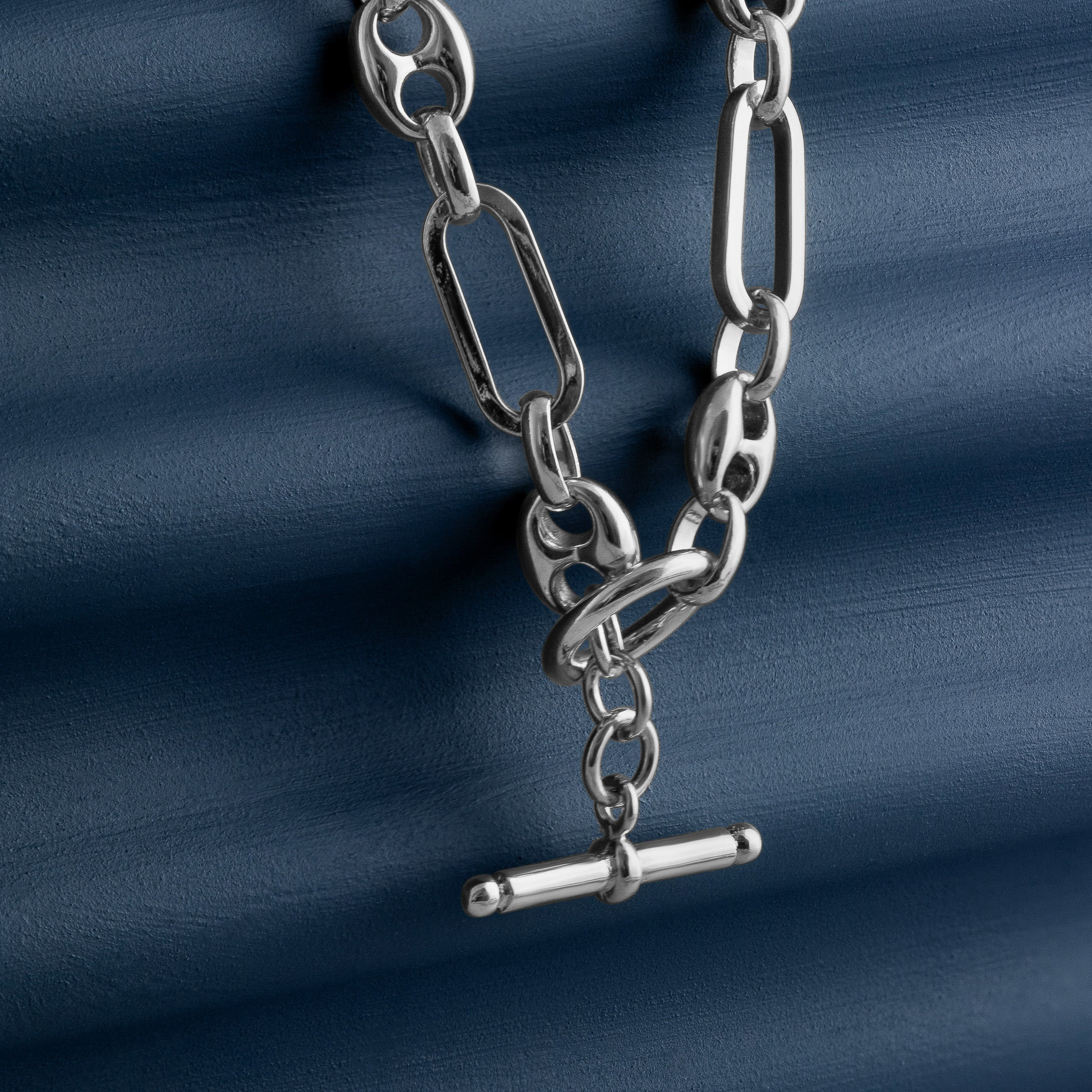 SILVER MIXED LINK T-BAR CHAIN NECKLACE