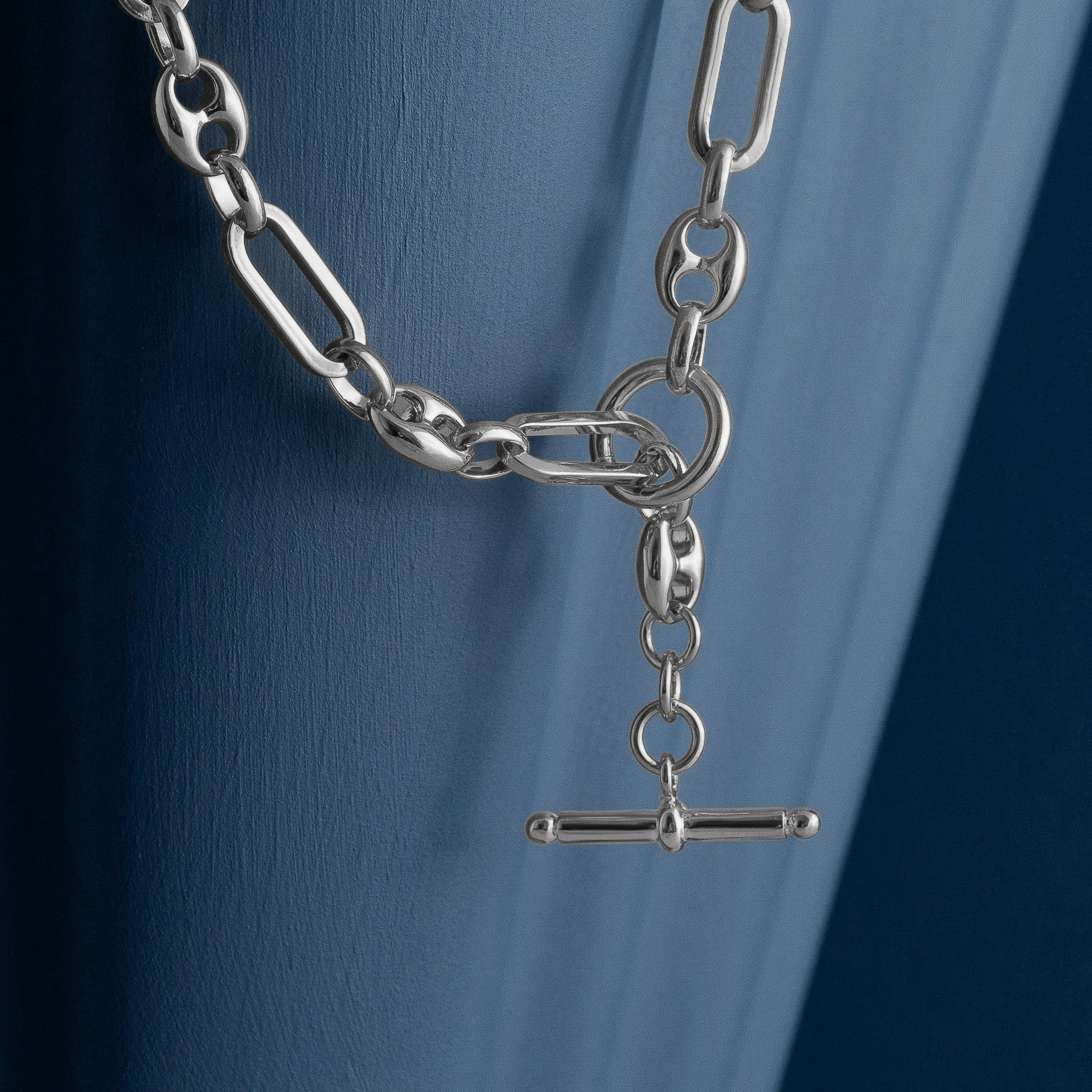 SILVER MIXED LINK T-BAR CHAIN NECKLACE