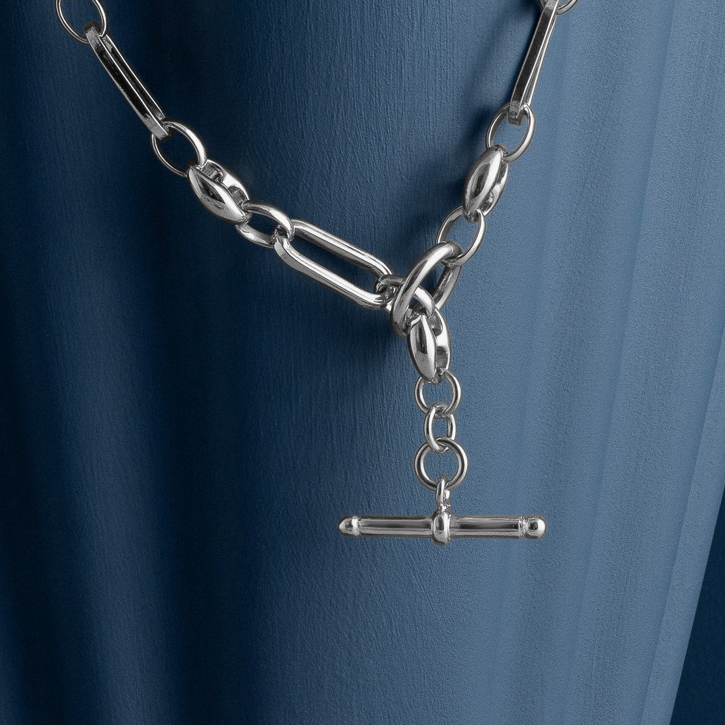 SILVER MIXED LINK T-BAR CHAIN NECKLACE