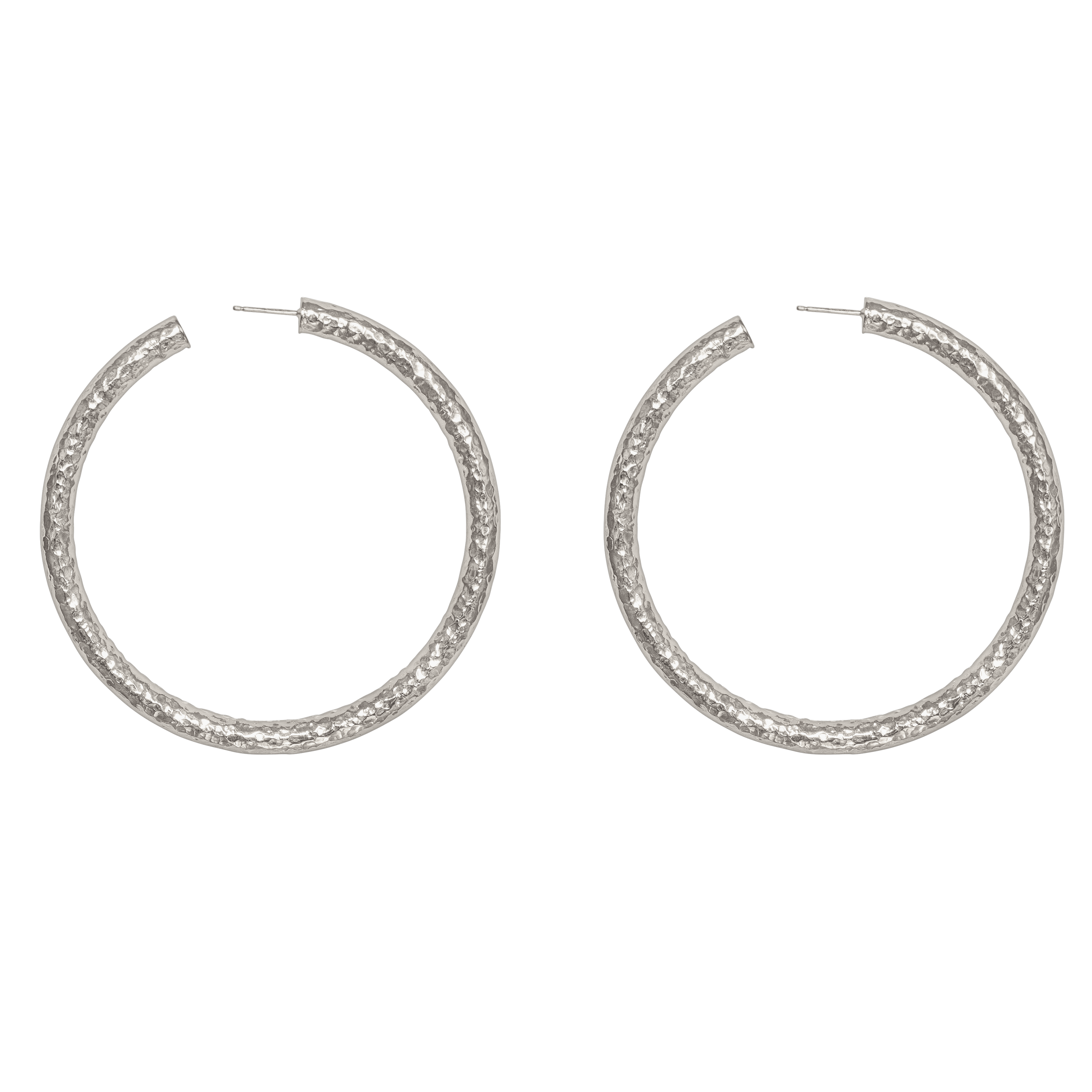 LARGE HAMMERED SILVER HOOP EARRINGS