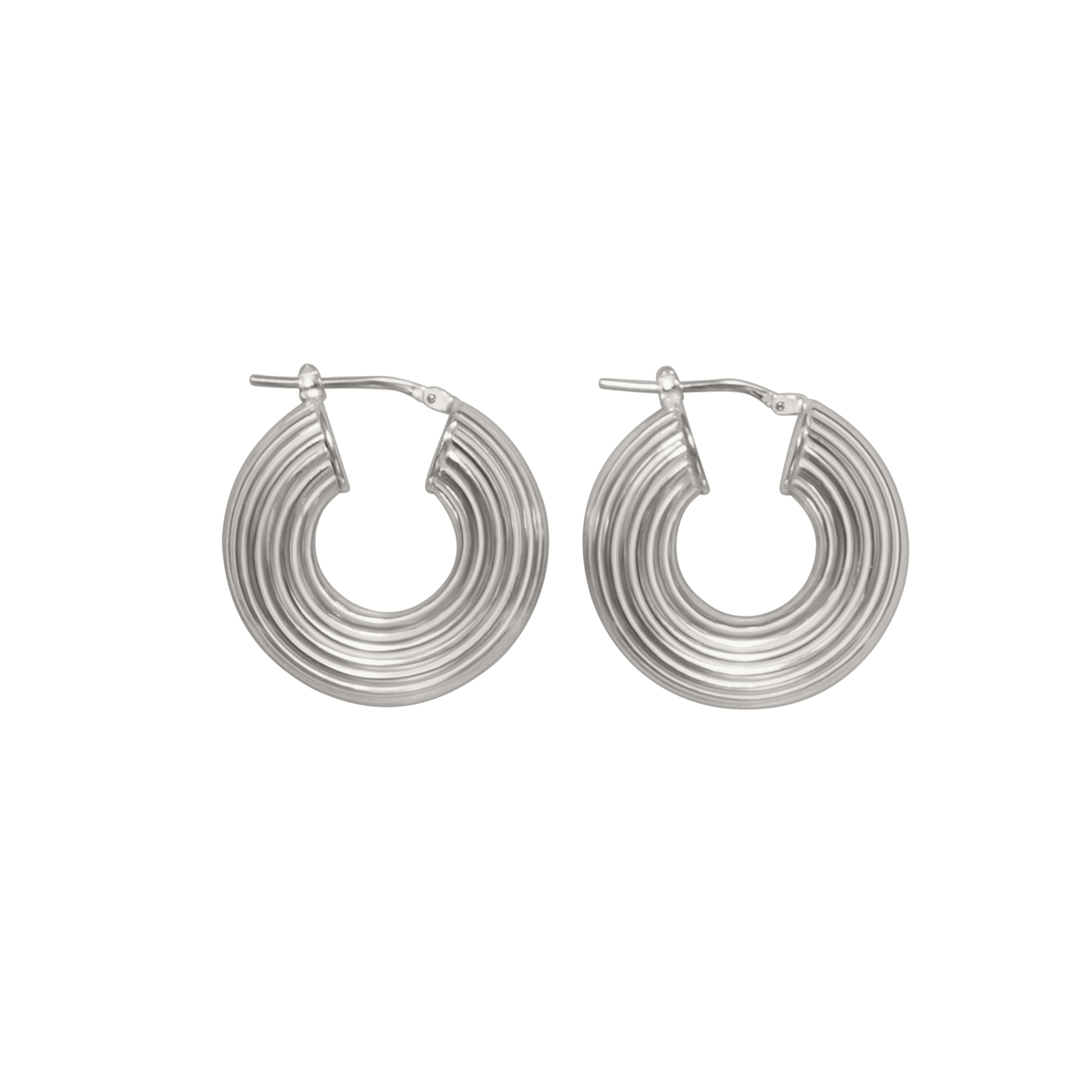 SILVER RIBBED HOOP EARRINGS