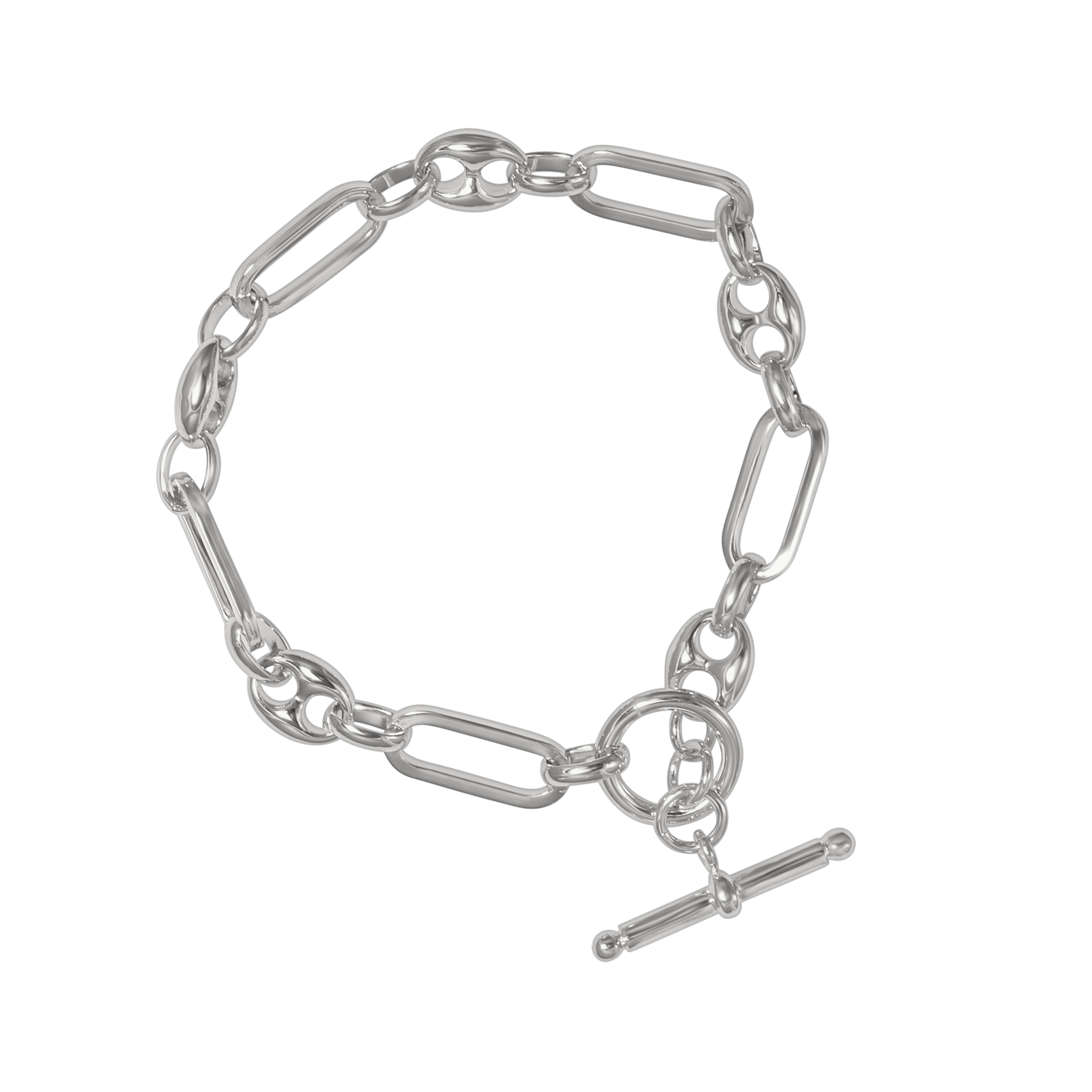 SILVER MIXED LINK T-BAR CHAIN BRACELET