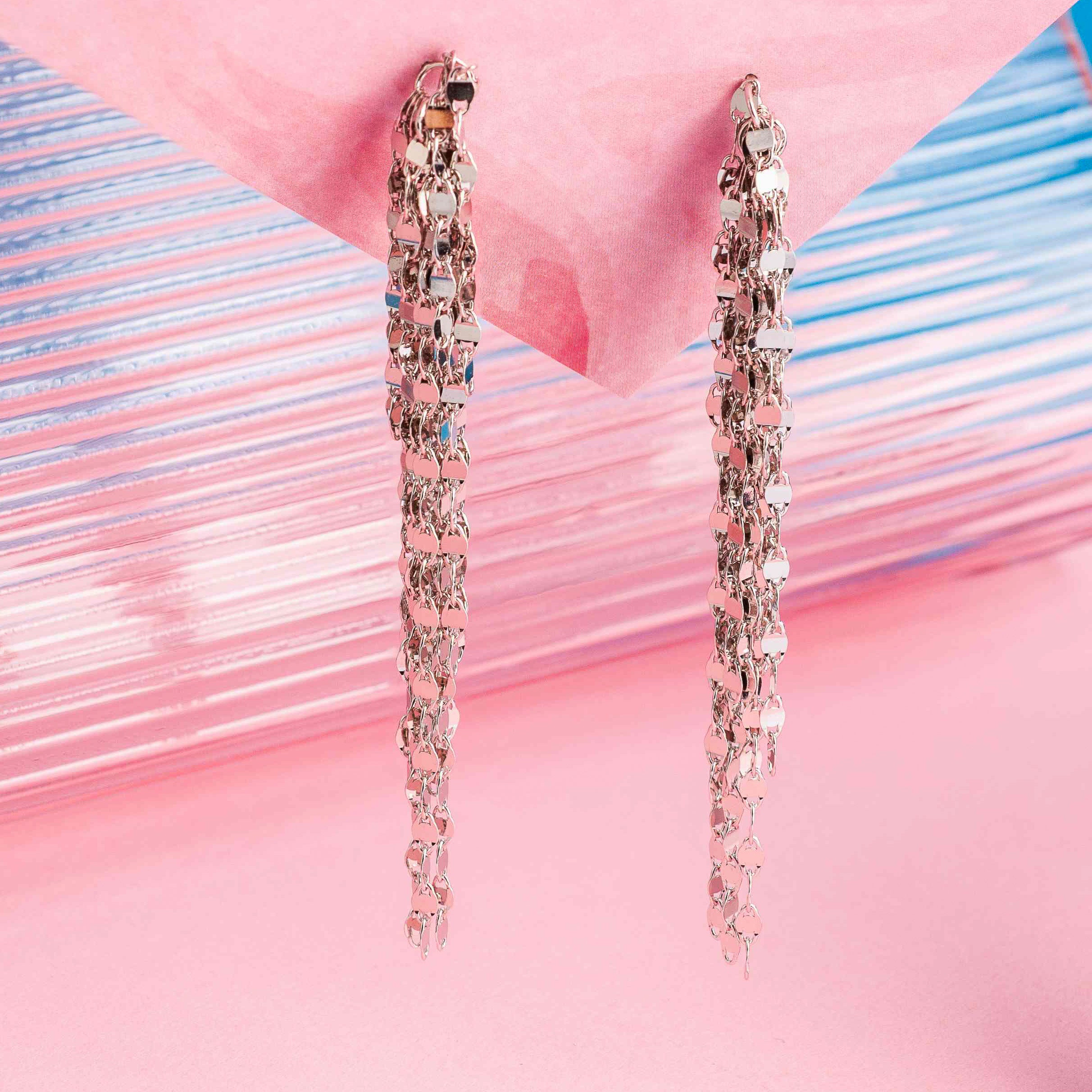 SILVER DISCO DROP EARRINGS