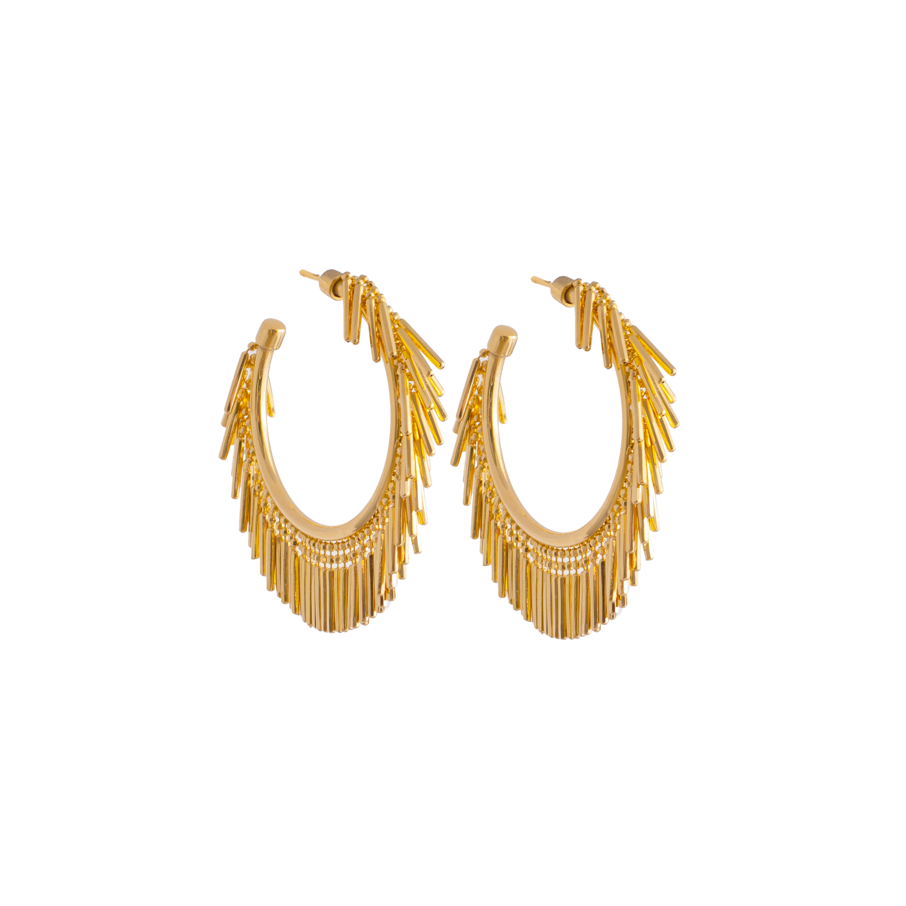 SMALL GOLD TASSEL HOOP EARRINGS