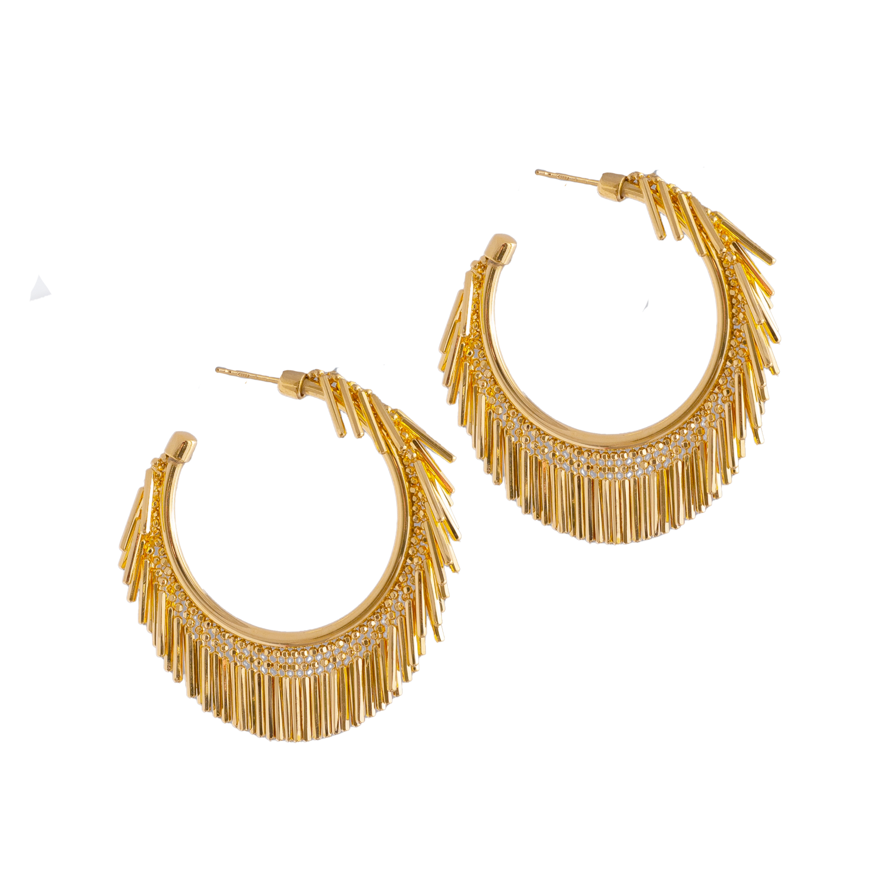 SMALL GOLD TASSEL HOOP EARRINGS