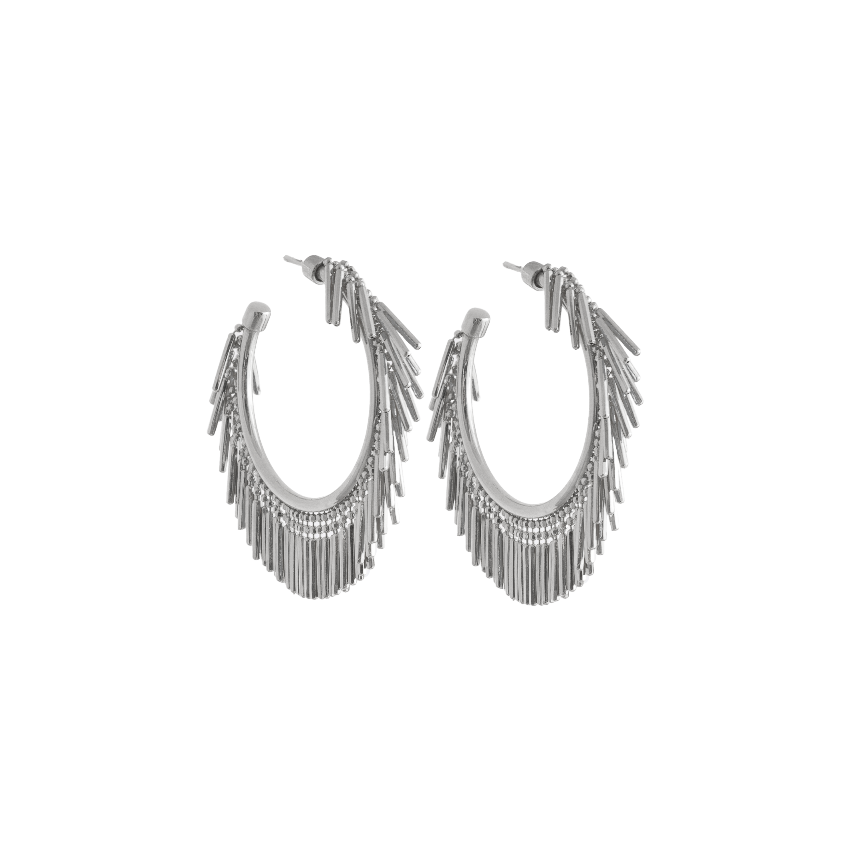 SMALL SILVER TASSEL HOOP EARRINGS