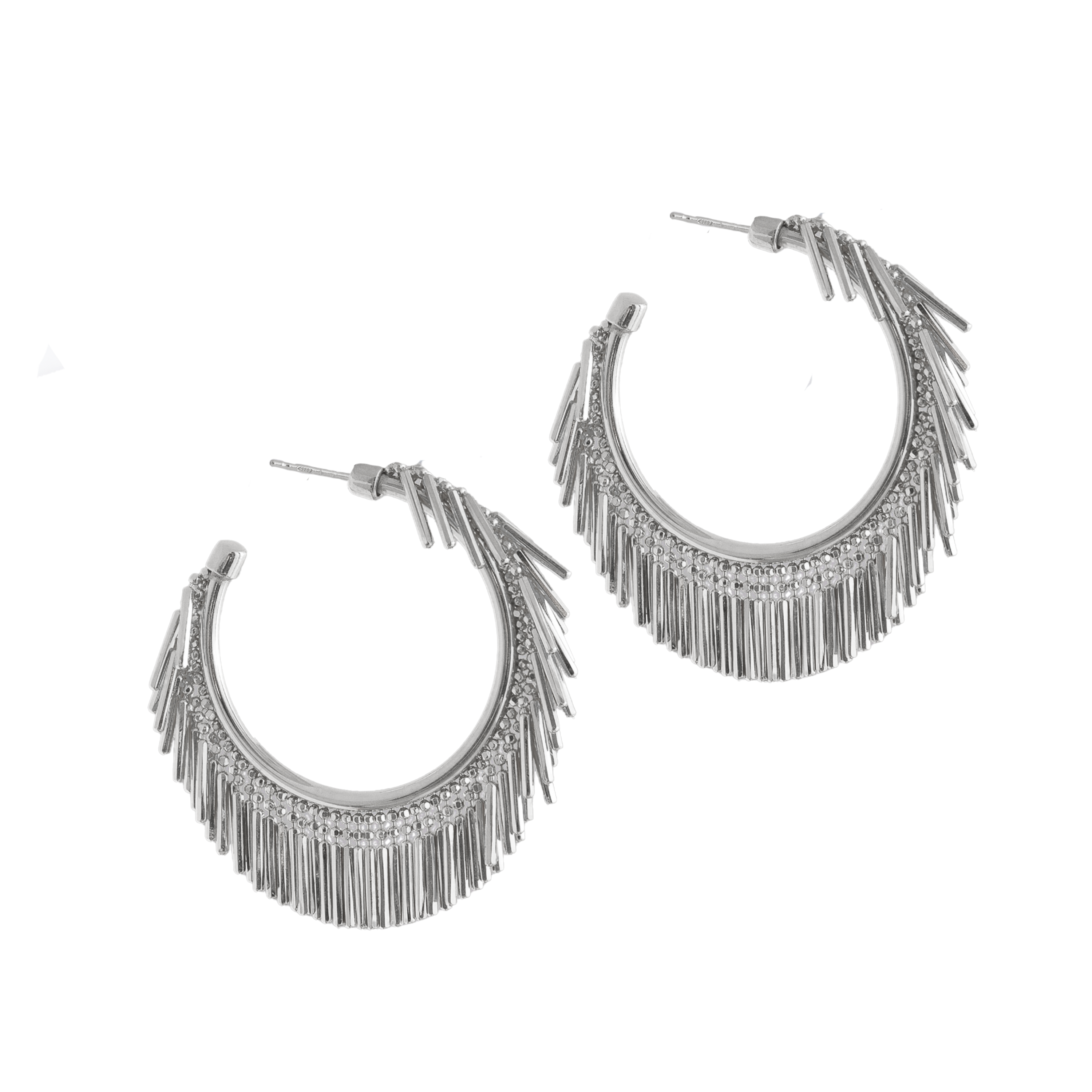 SMALL SILVER TASSEL HOOP EARRINGS
