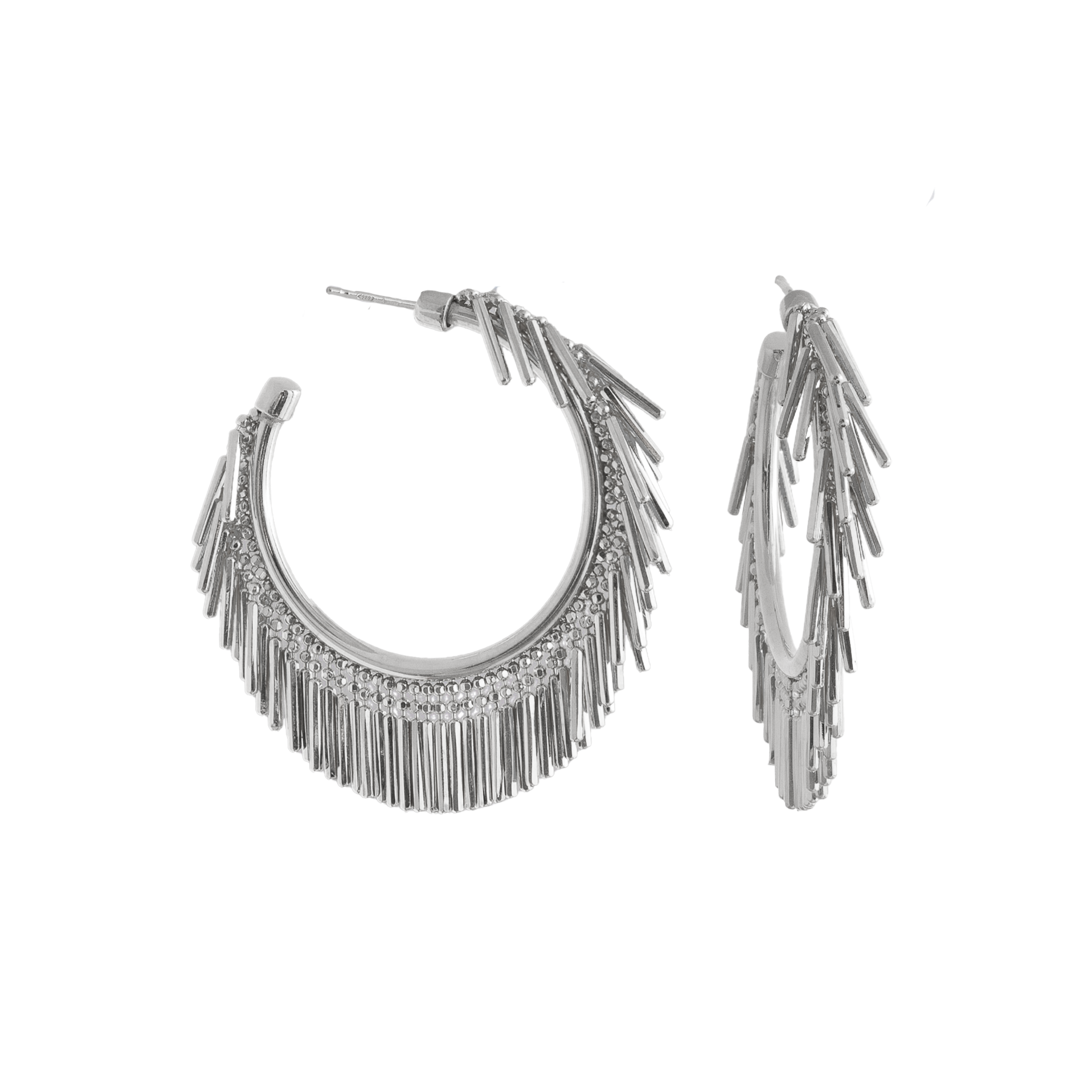 SMALL SILVER TASSEL HOOP EARRINGS