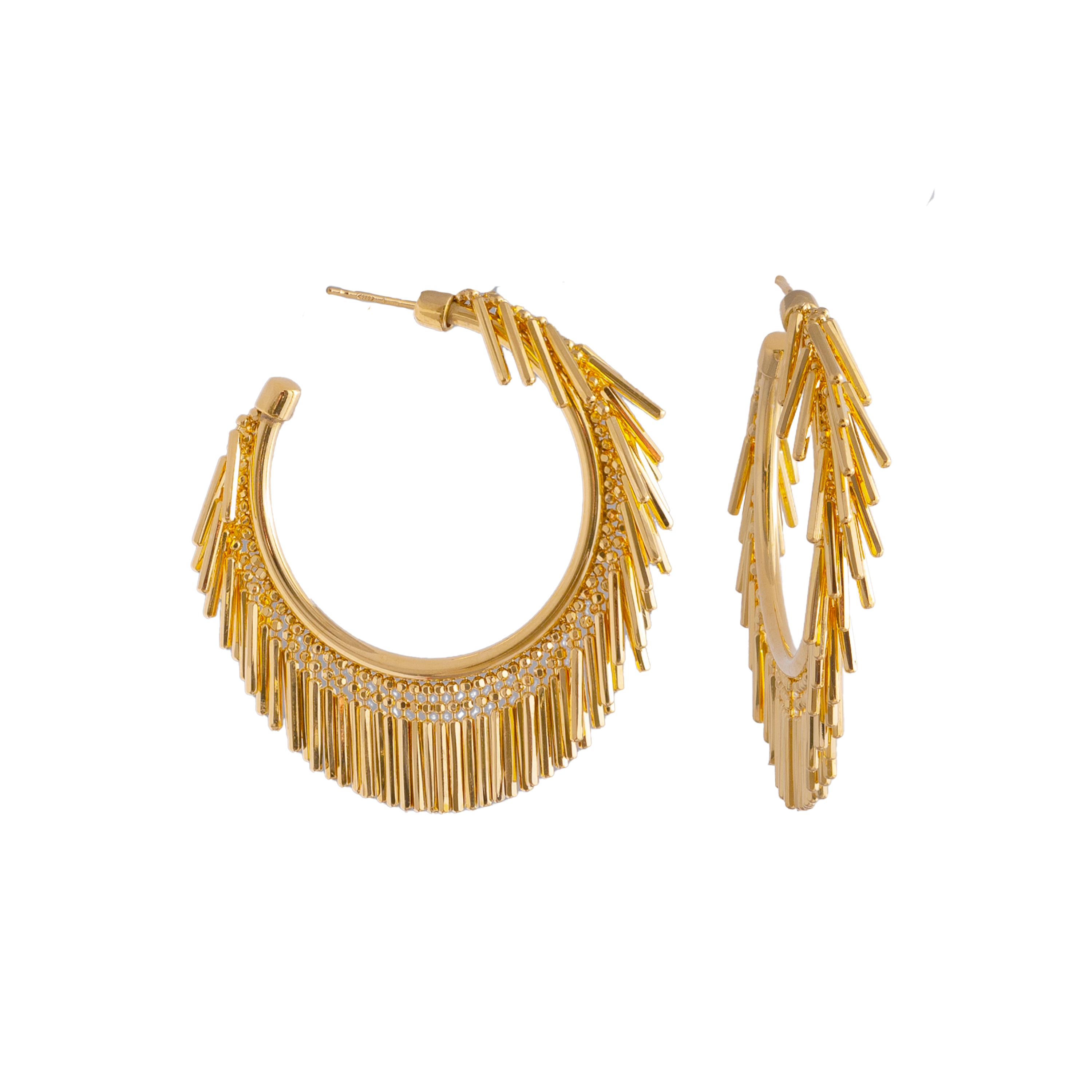 SMALL GOLD TASSEL HOOP EARRINGS