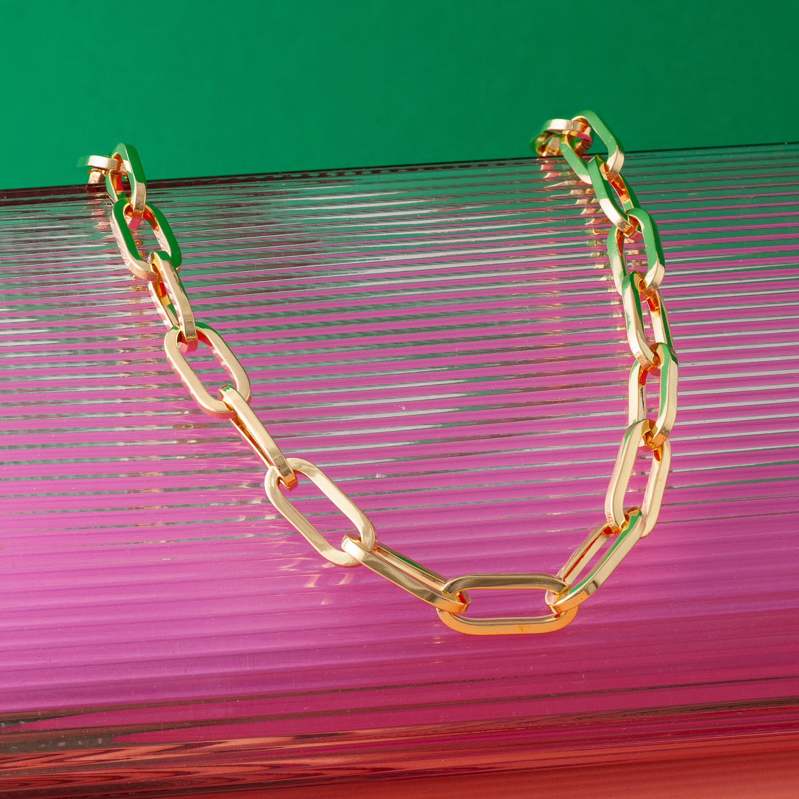 GOLD CHUNKY LONG LINK CHAIN NECKLACE