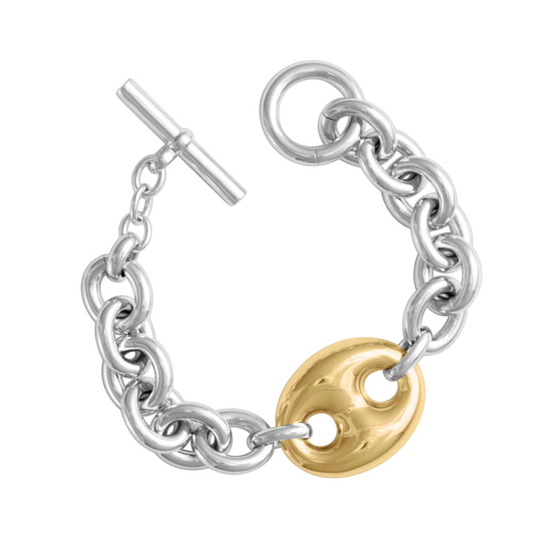 MIXED METAL MARINA LINK CHAIN BRACELET