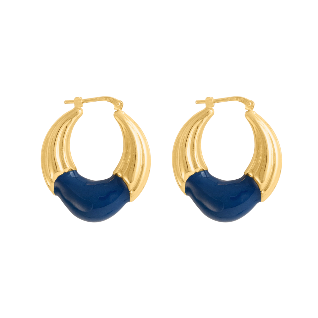 GOLD ETCHED HOOPS WITH BLUE ENAMEL