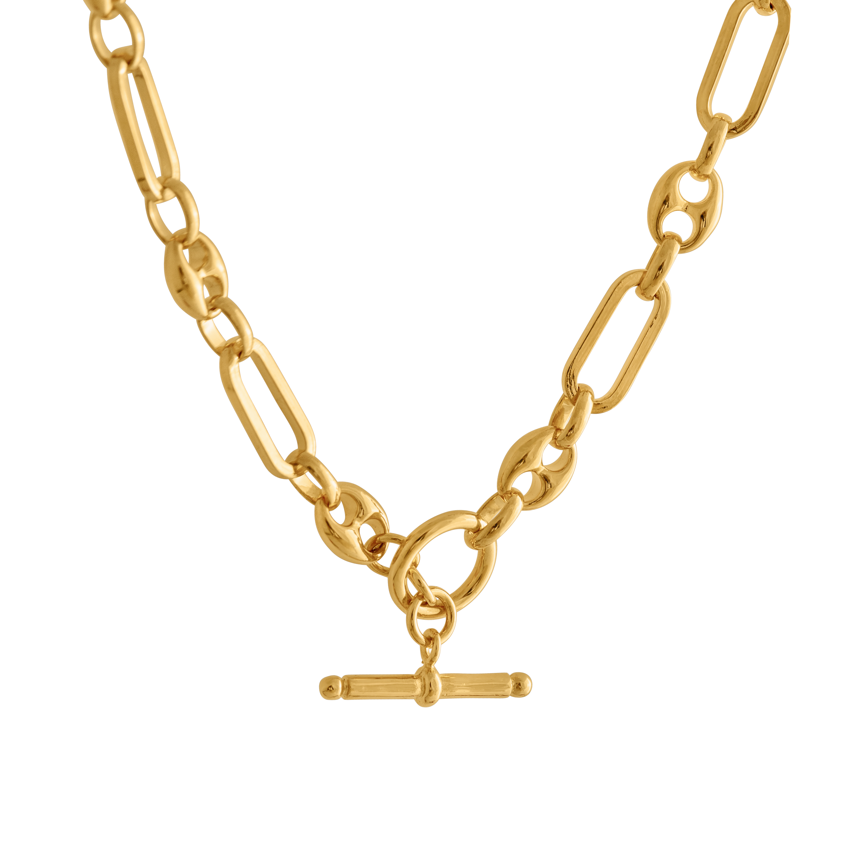 GOLD MIXED LINK T-BAR CHAIN NECKLACE