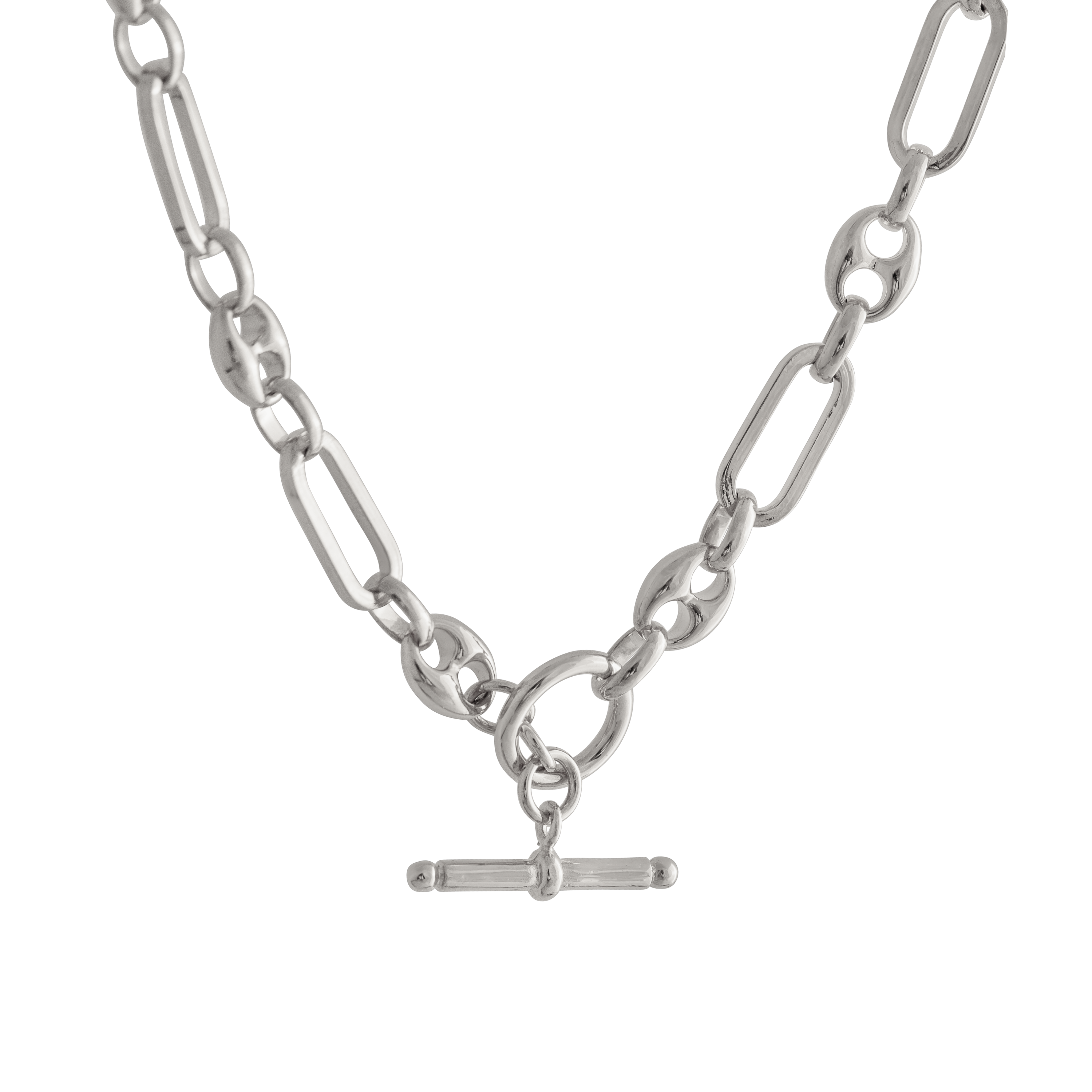 SILVER MIXED LINK T-BAR CHAIN NECKLACE