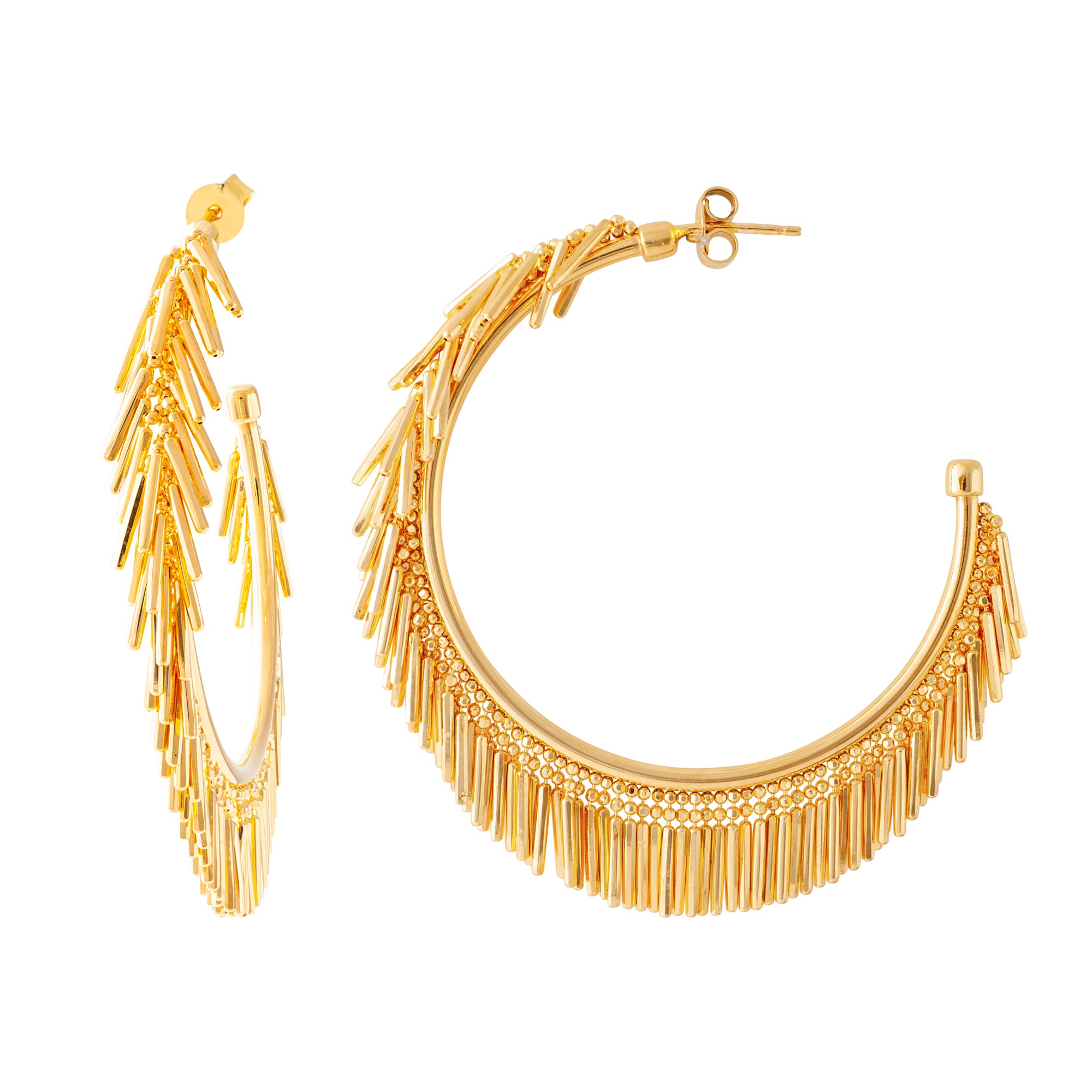 Loel gold plated sterling silver tassel fringe hoop earrings