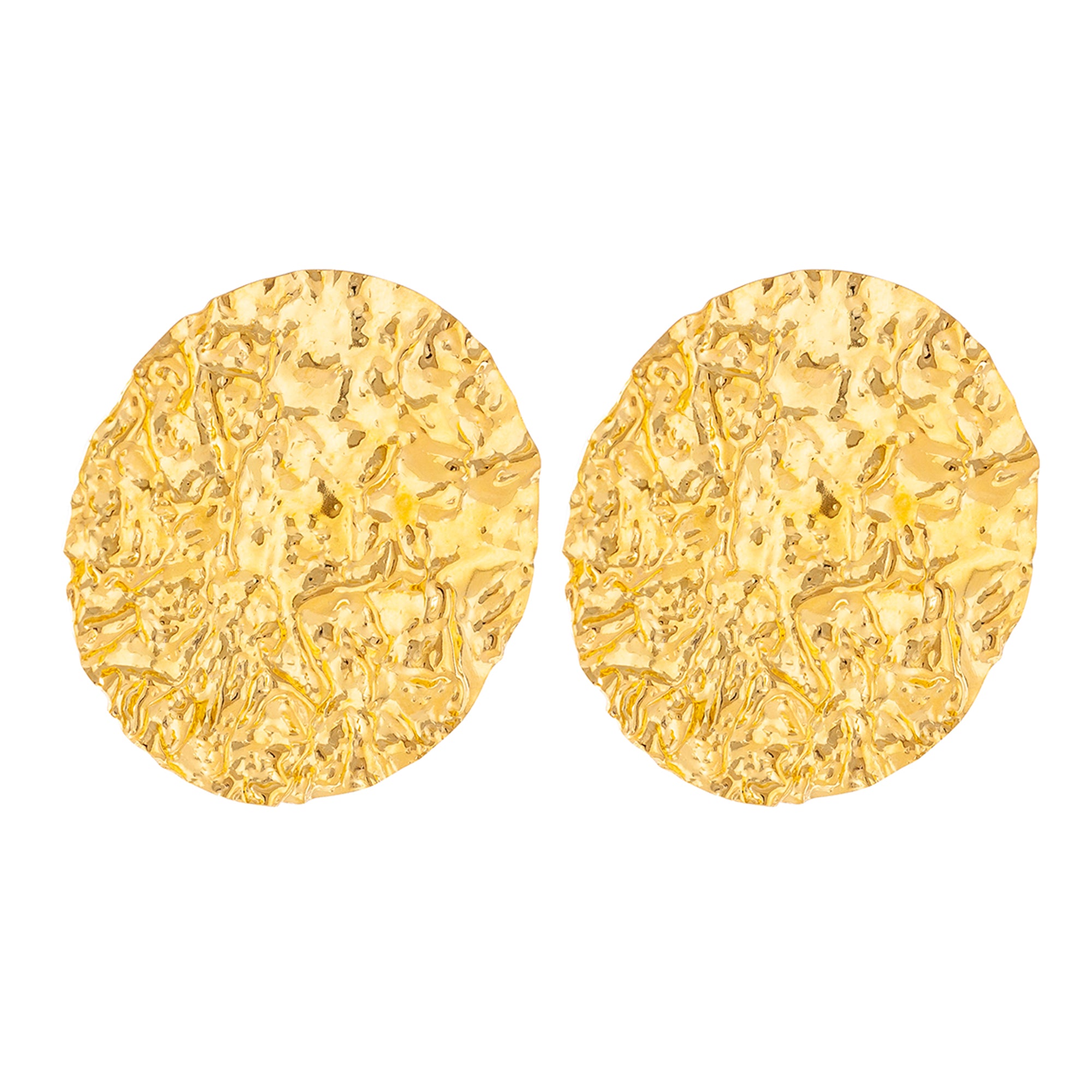 LARGE GOLD HAMMERED DISC EARRINGS
