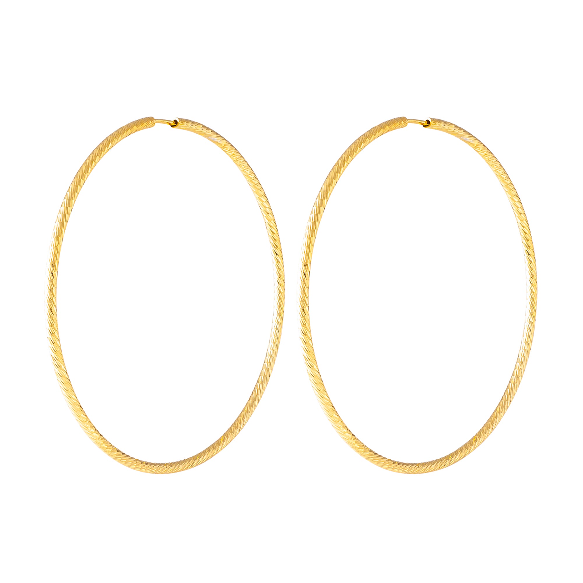 GOLD DIAMOND CUT THREAD HOOP EARRINGS